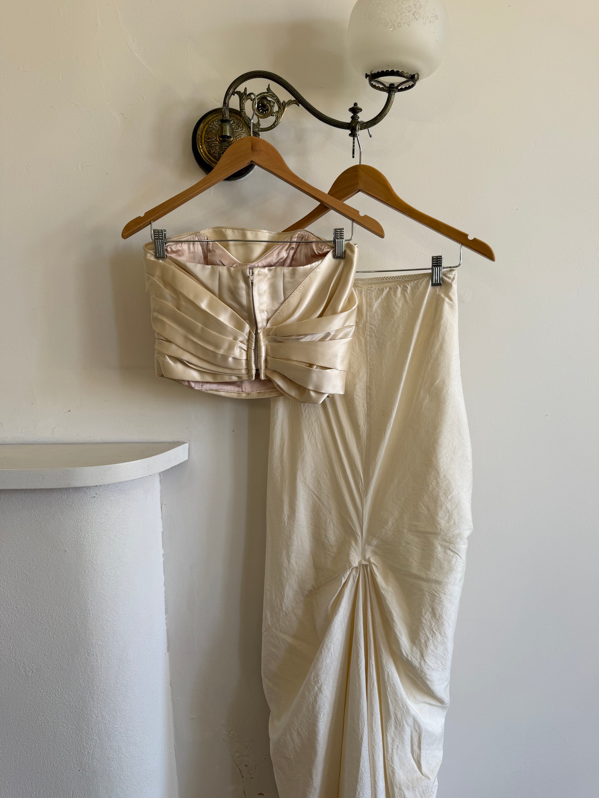 Vintage 90s Satin Bustier and Pure Silk Bridal Skirt Meringue