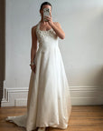 Vintage 90s Ivory Beaded Halter Bridal Ballgown