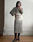 Vintage 70s Knit Batwing Midi Dress Black and Cream