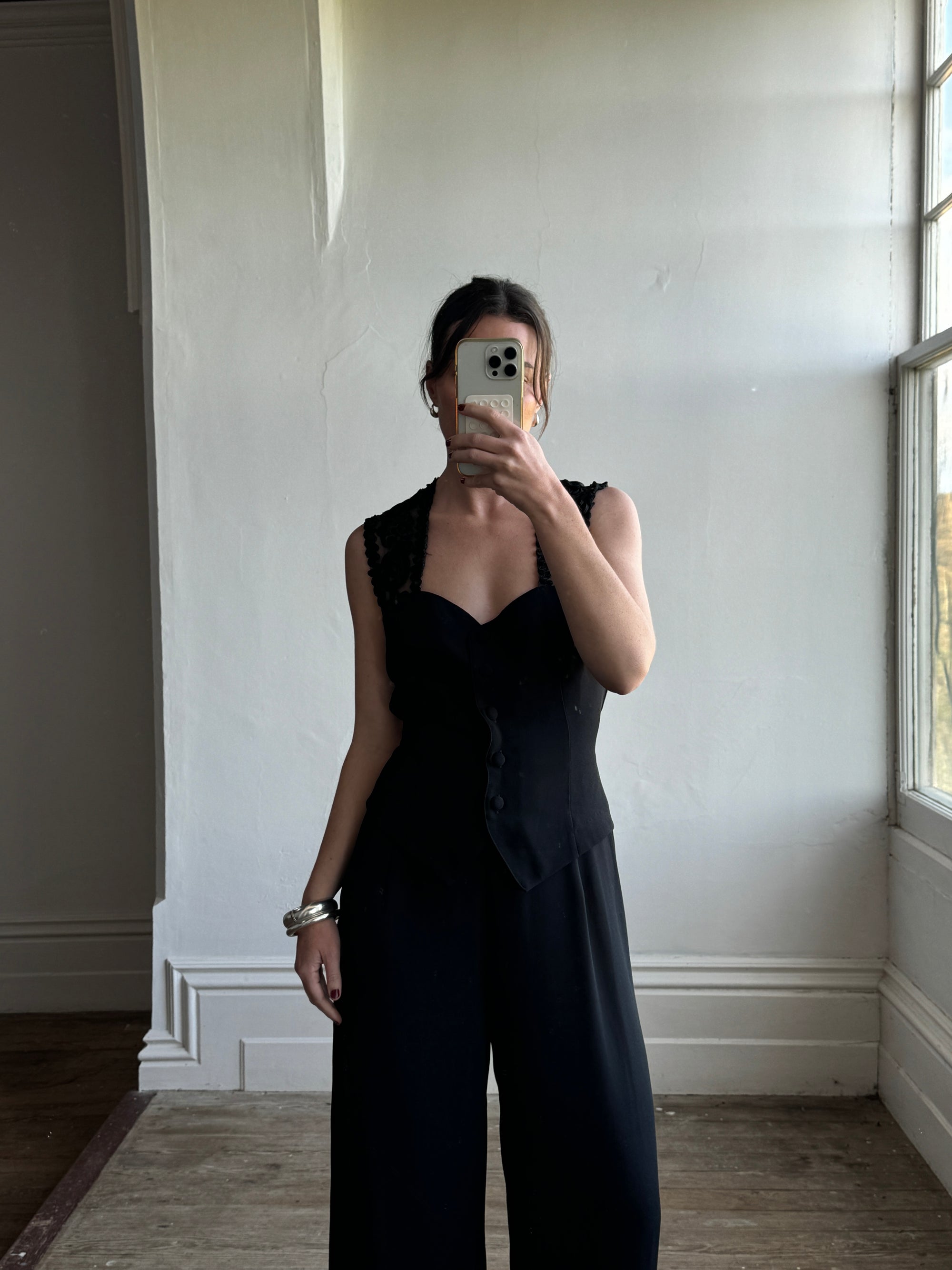Vintage 90s Tailored Crepe Jumpsuit Black