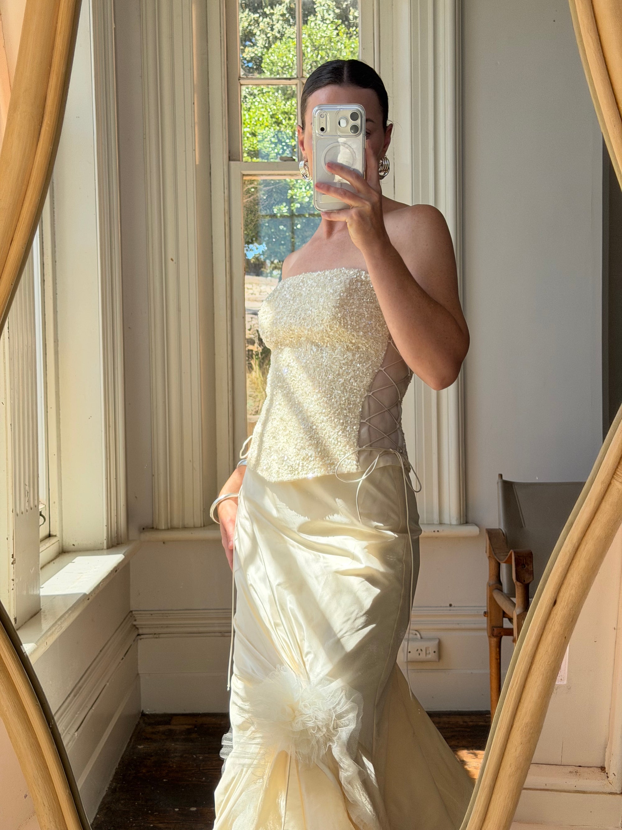 Vintage 90s Italian Pure Silk Taffeta and Sequin Bridal Set