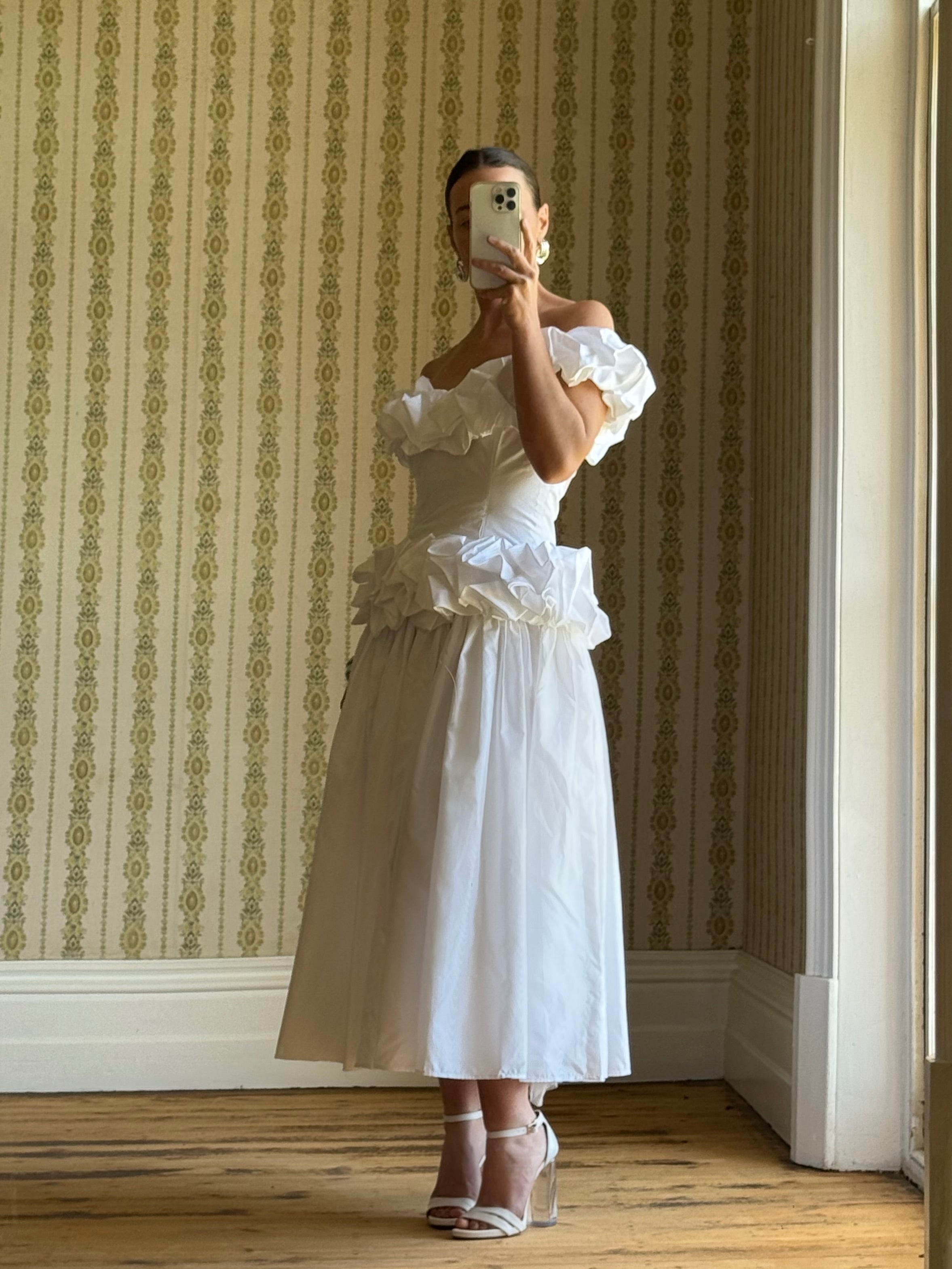 MURRALミューラル　Vintage taffeta tiered dress Vintage 80s Taffeta Ruffle Off Shoulder Wedding Dress – Call Me