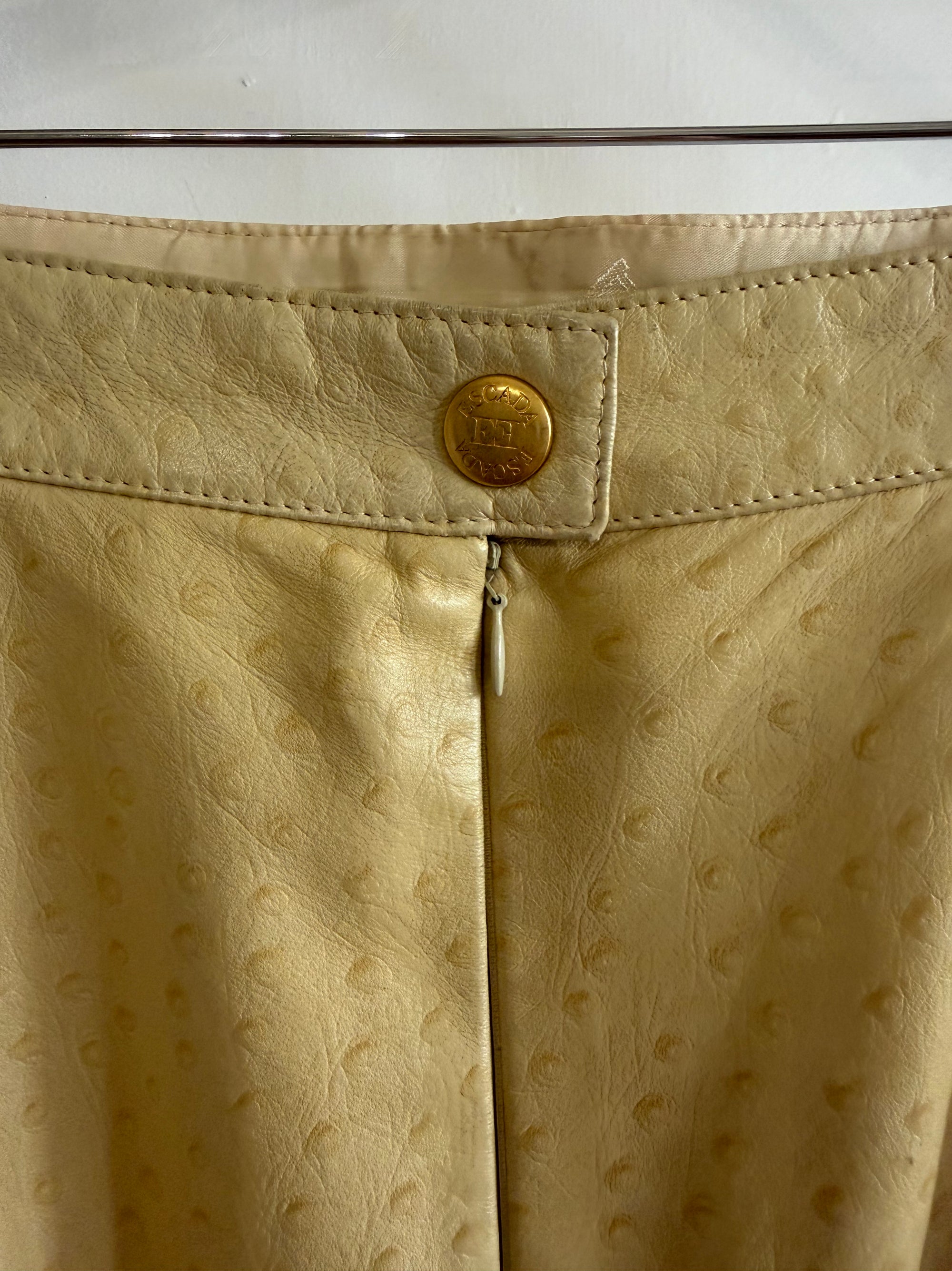 Vintage 90s Escada Butter Ostrich Leather Pencil Skirt