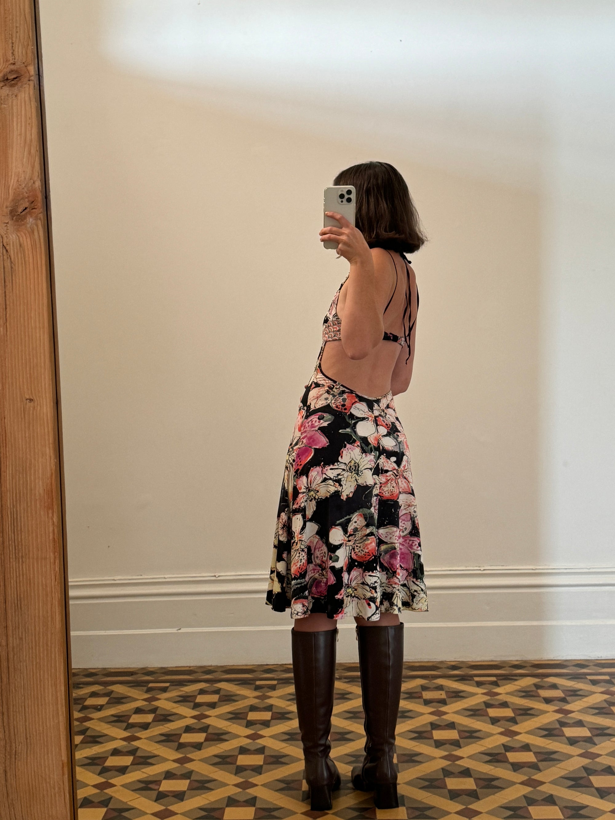 Vintage Y2K Roberto Cavalli Floral Backless Dress