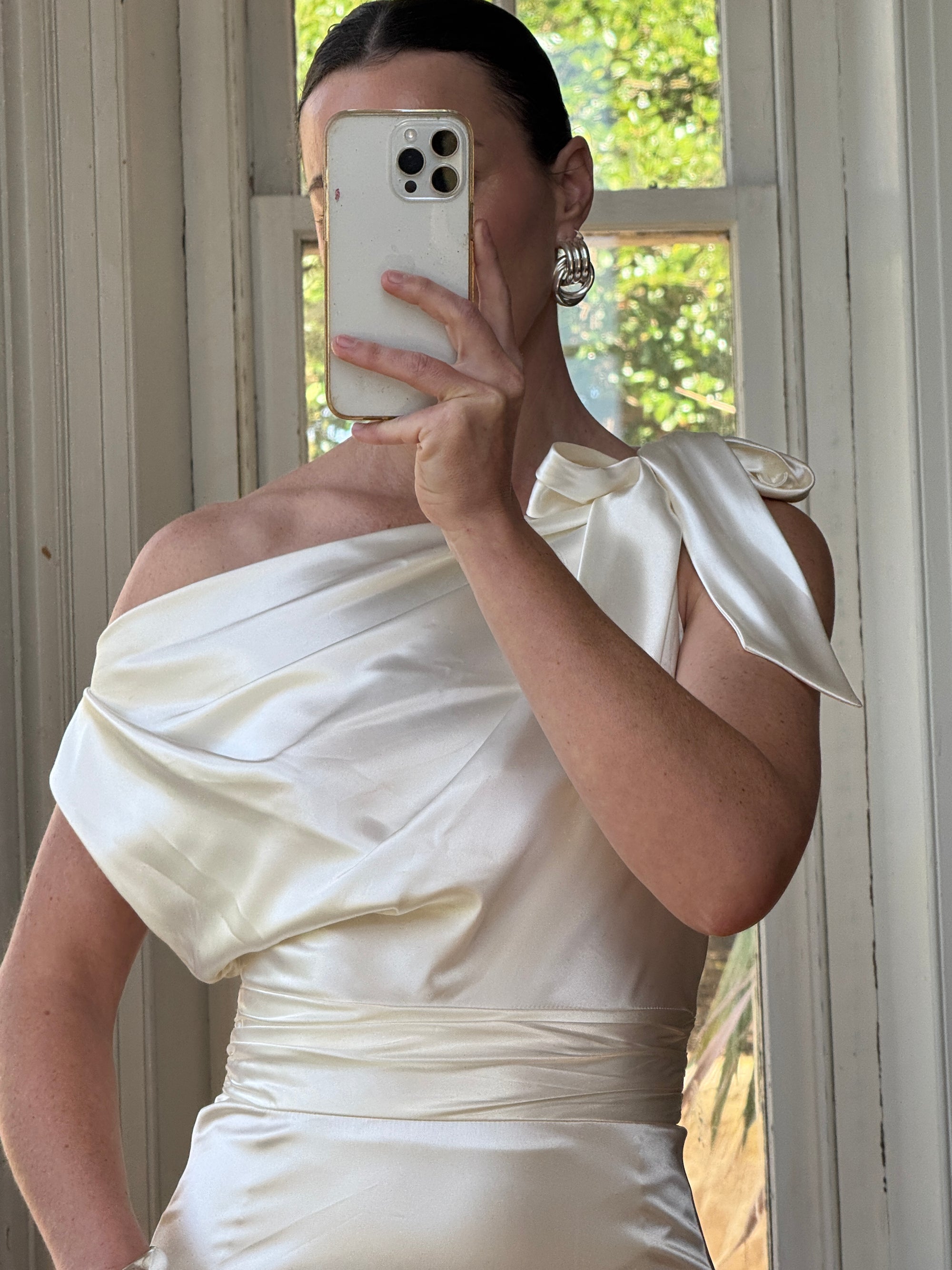 Archival Y2K Satin Cowl Neck Slip gown Ivory