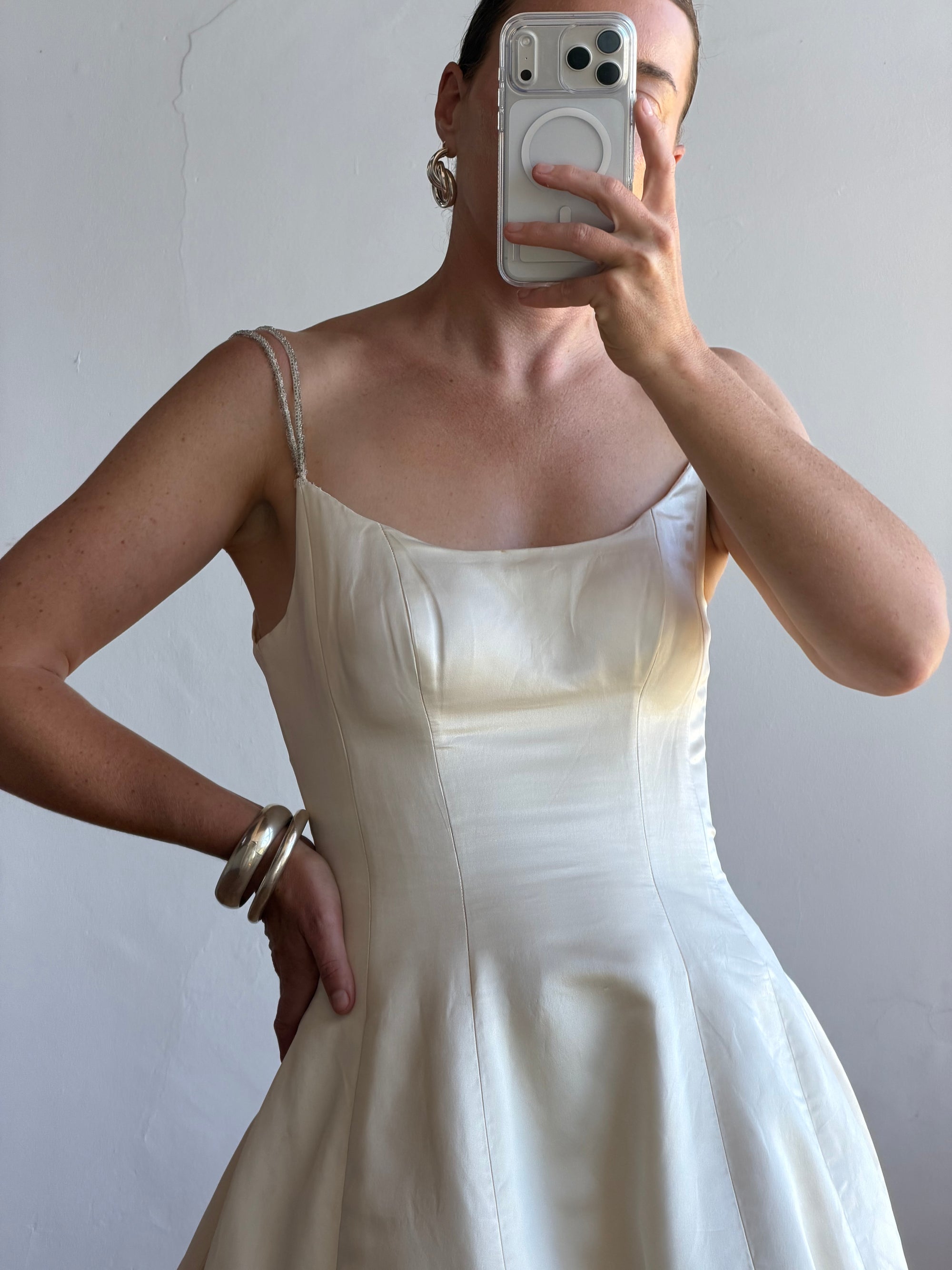 Vintage 90s Pure Silk Couture Diamante Wedding Gown