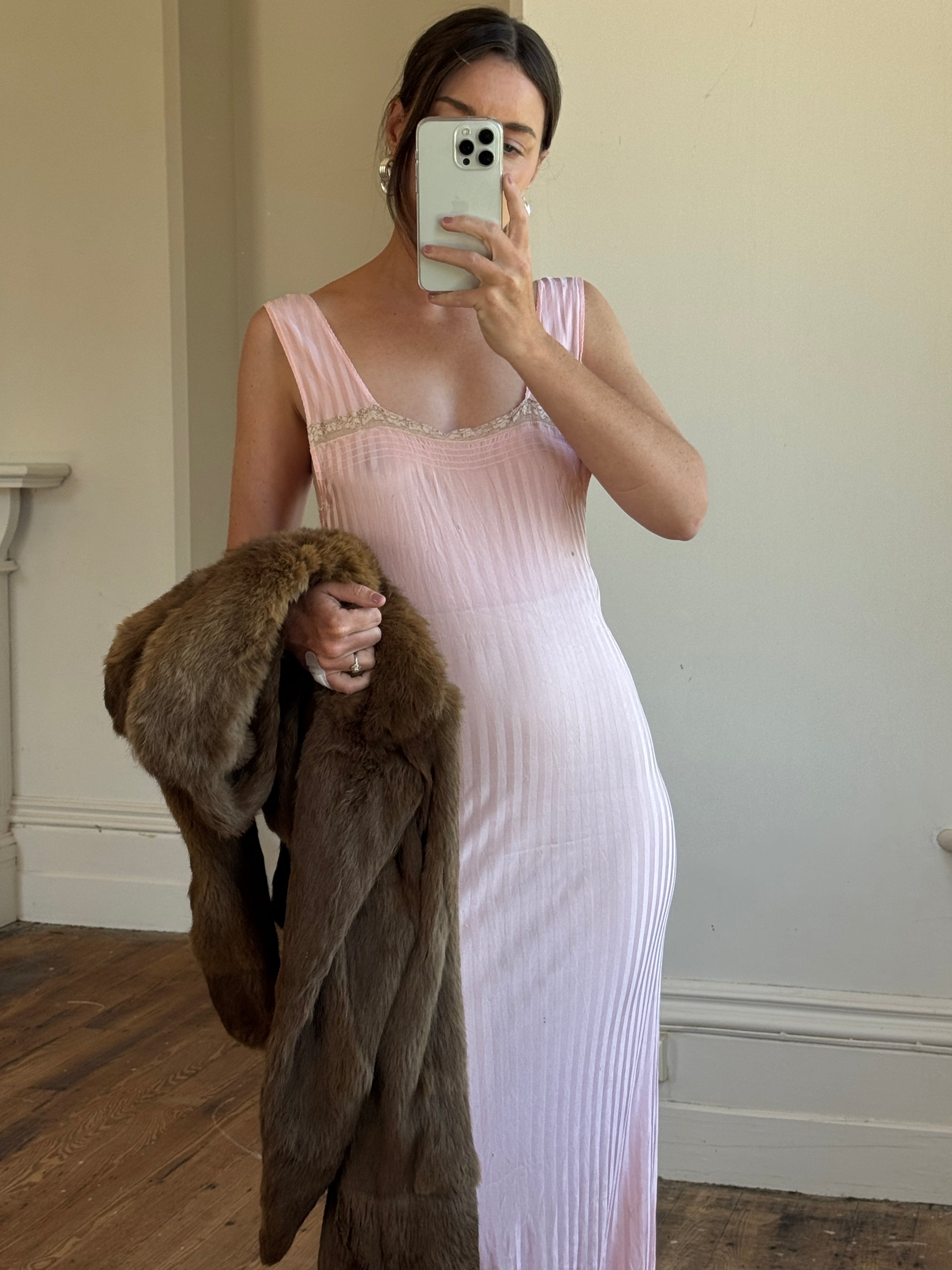 Vintage 30s Blush Pink Negligee Slip Dress