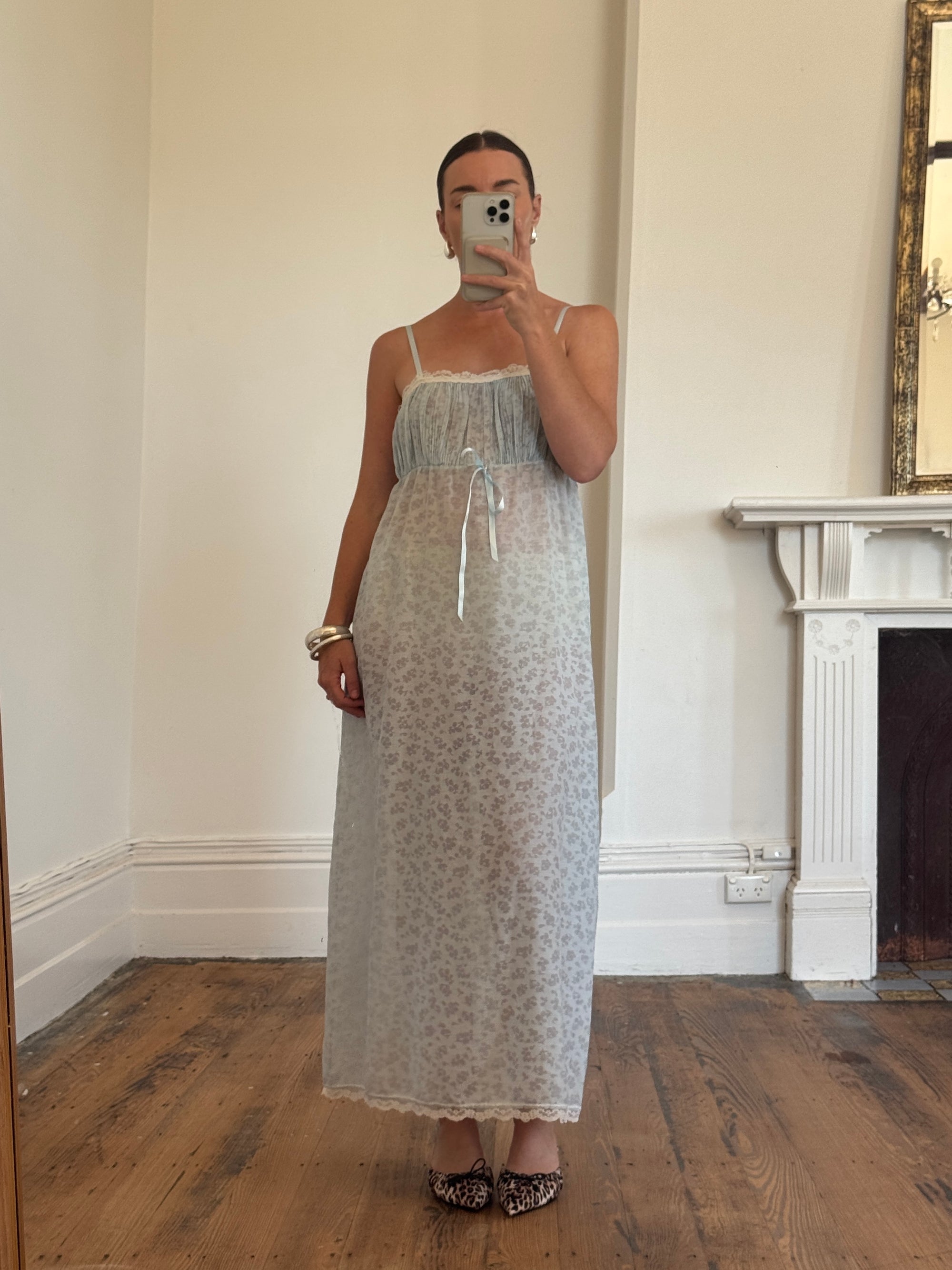 Vintage 60s Baby Blue Floral Negligee Slip