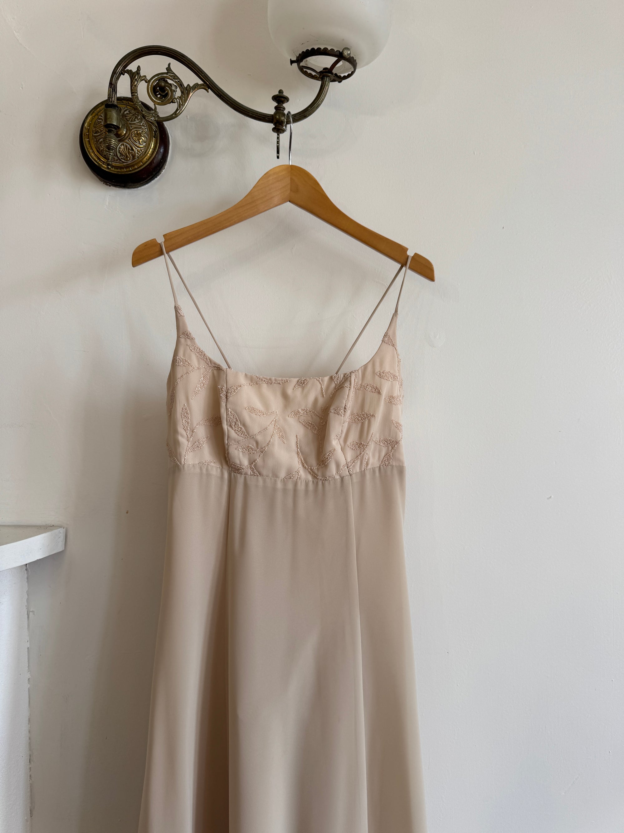 Vintage 90s Nude Lace Up Slip Dress with Beaded Embellishment