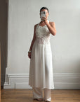 Vintage 90s Daisy Sheer Halter Midi Dress White