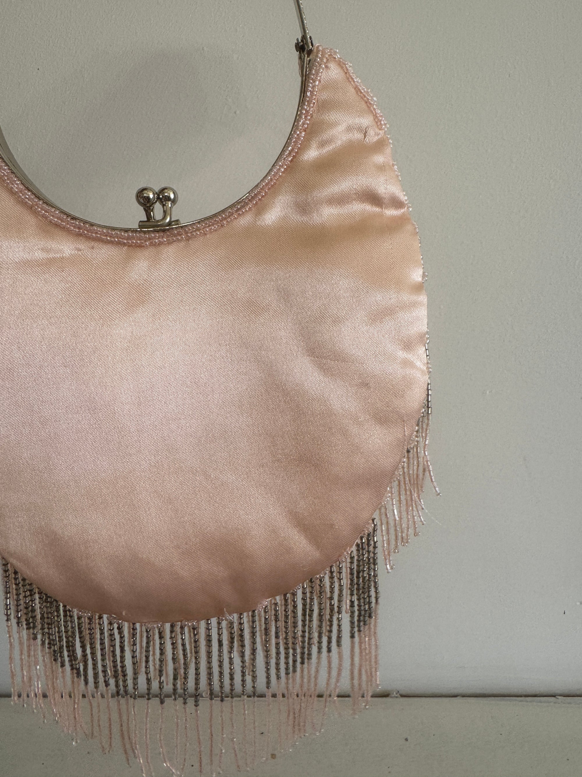 Vintage Beaded Tassel Half Moon Clutch