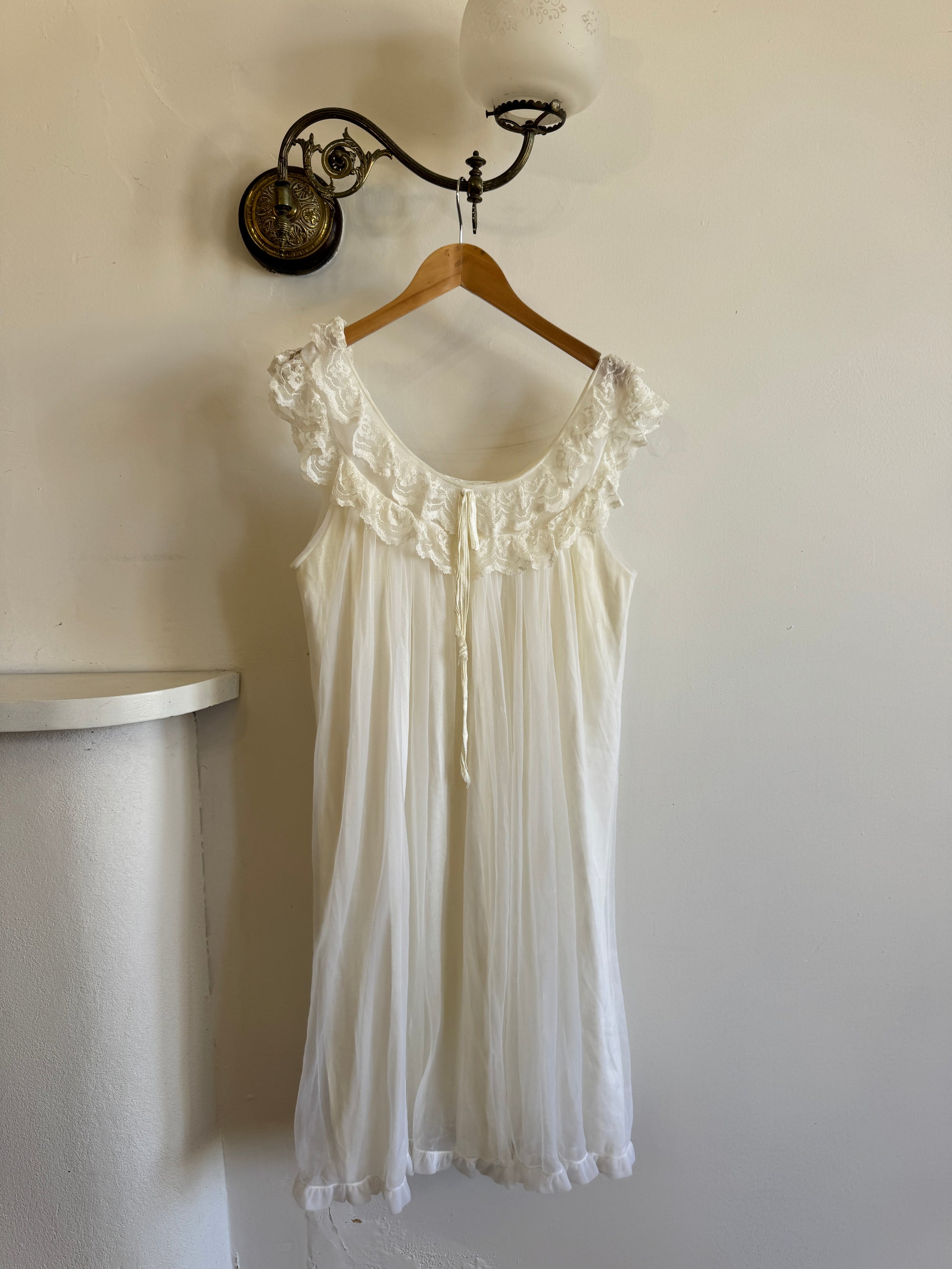 Vintage 50s Wedding Morning Ruffle Slip Ivory