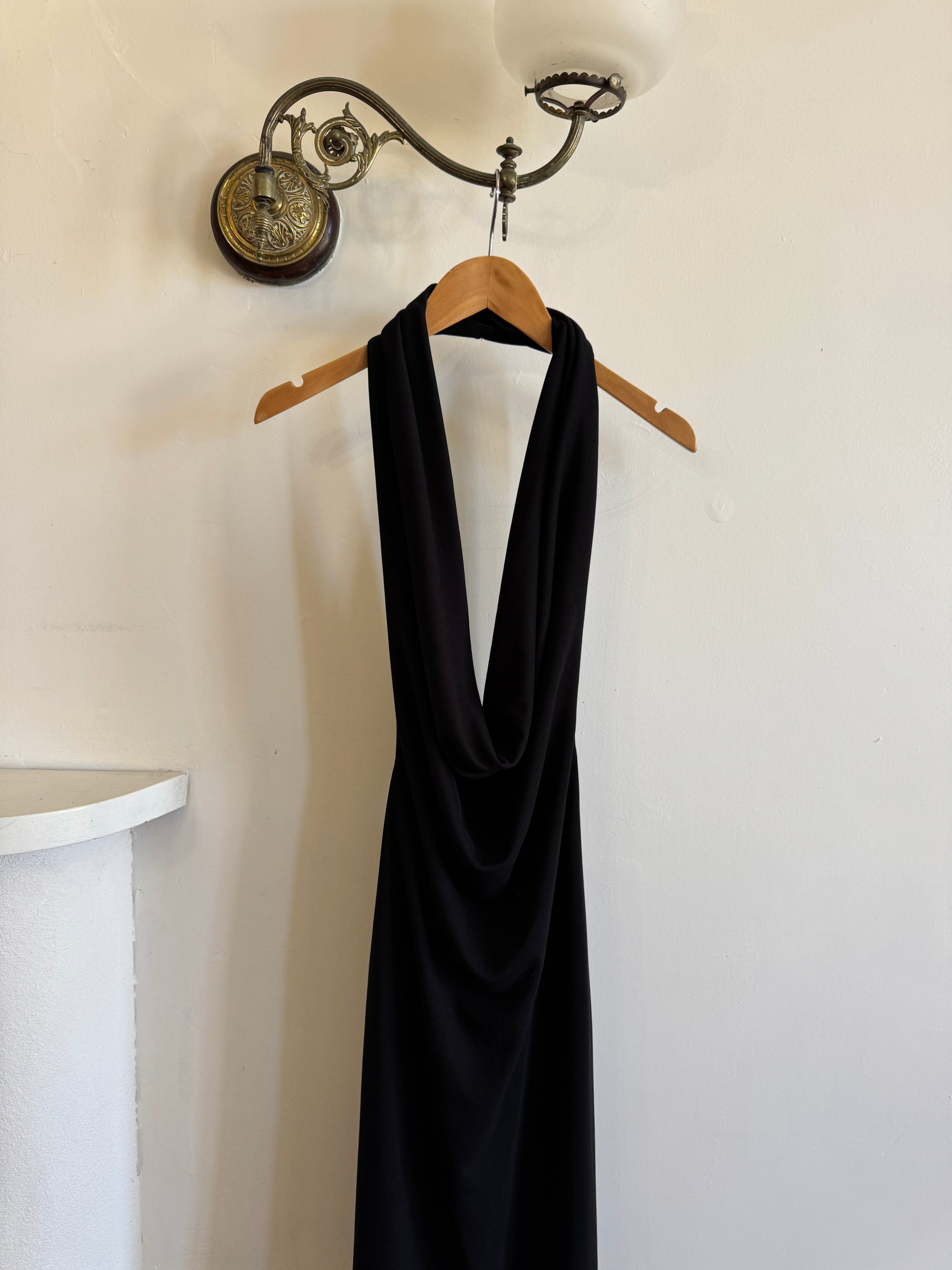 Vintage 90s Plunging Cowl Neck Body Con Dress Noir