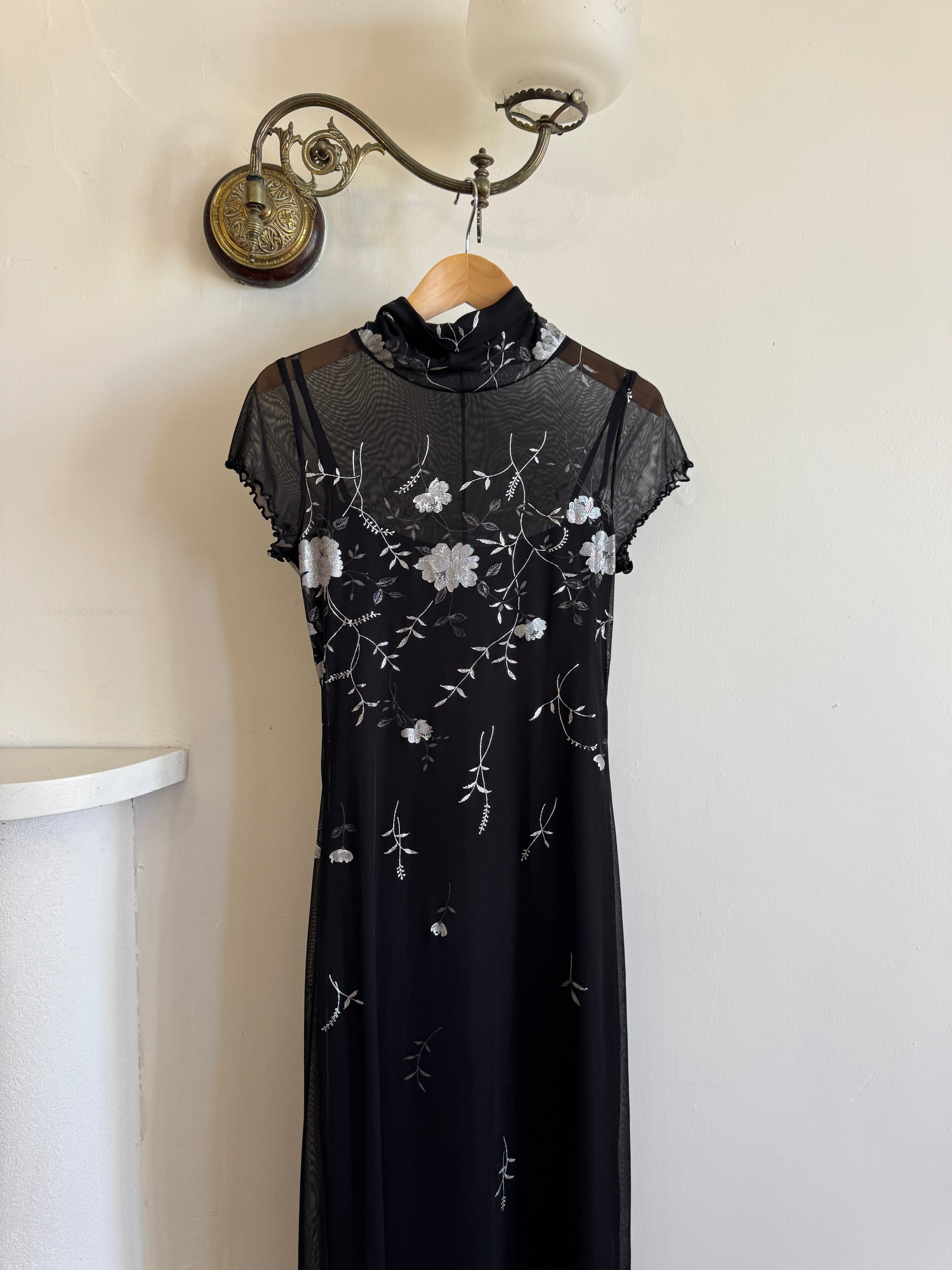 Vintage 90s Sheer Mesh Midi with Silver Vine