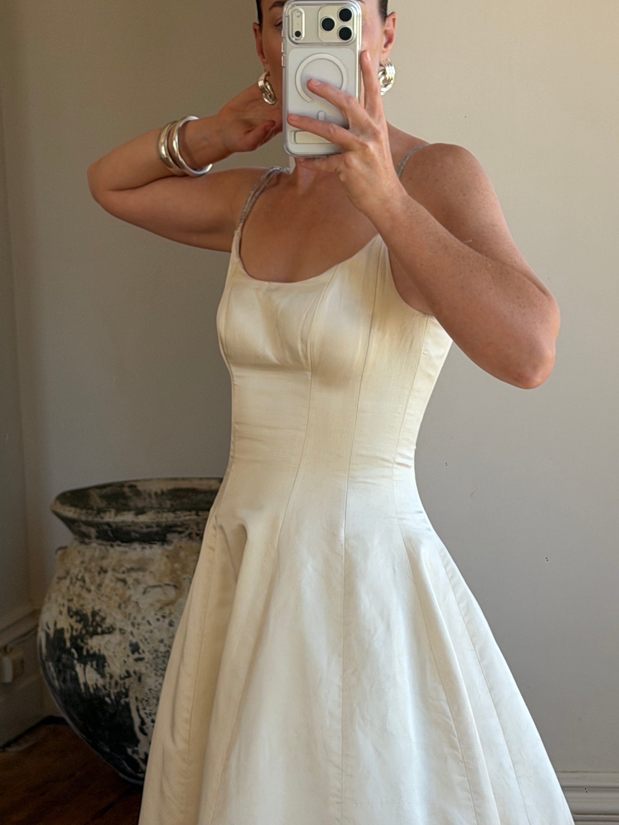 Vintage 90s Pure Silk Couture Diamante Wedding Gown
