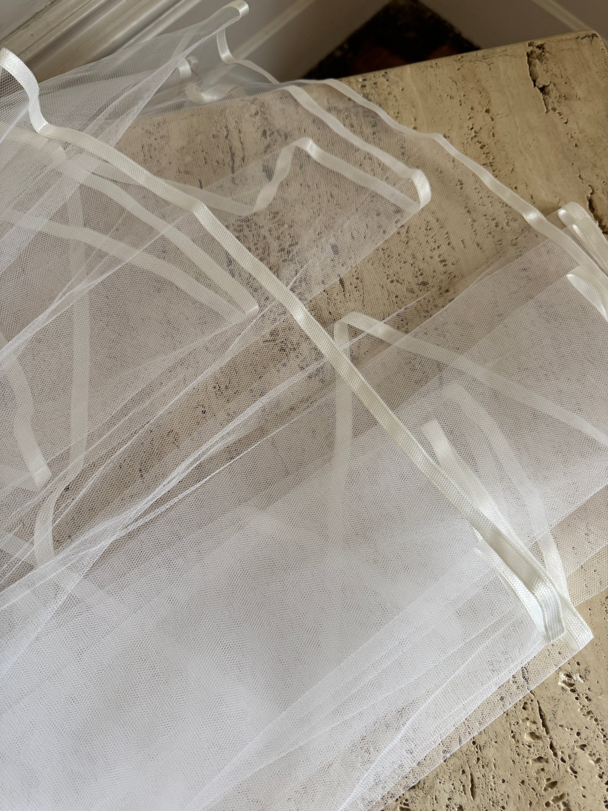 Vintage Blusher Tulle Hair Piece With Satin Edging