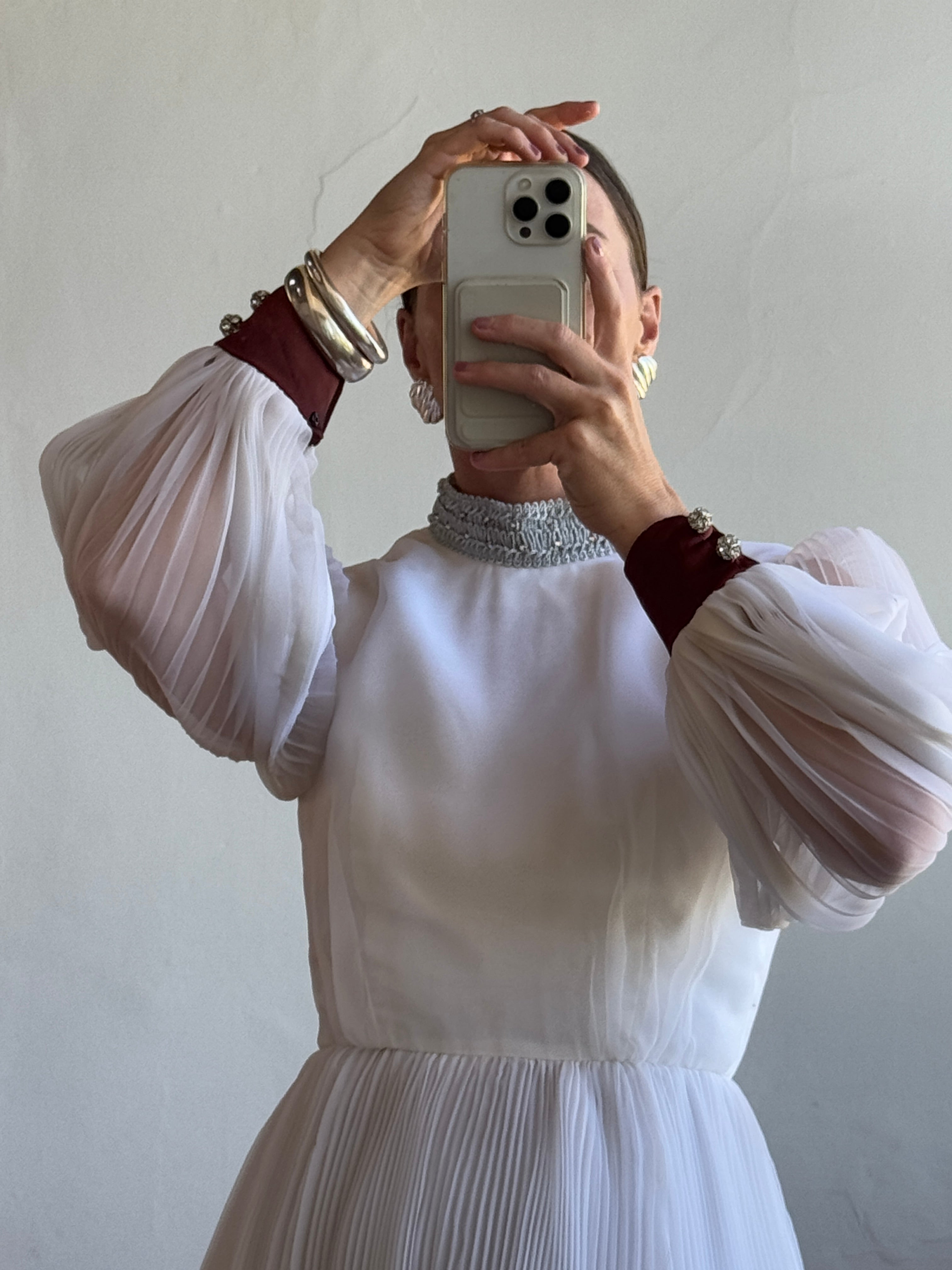 Vintage 70s Pleated Souffle Mini Dress White