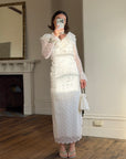 Vintage 90s Italian Crochet Column Frill Dress with Matching Bag