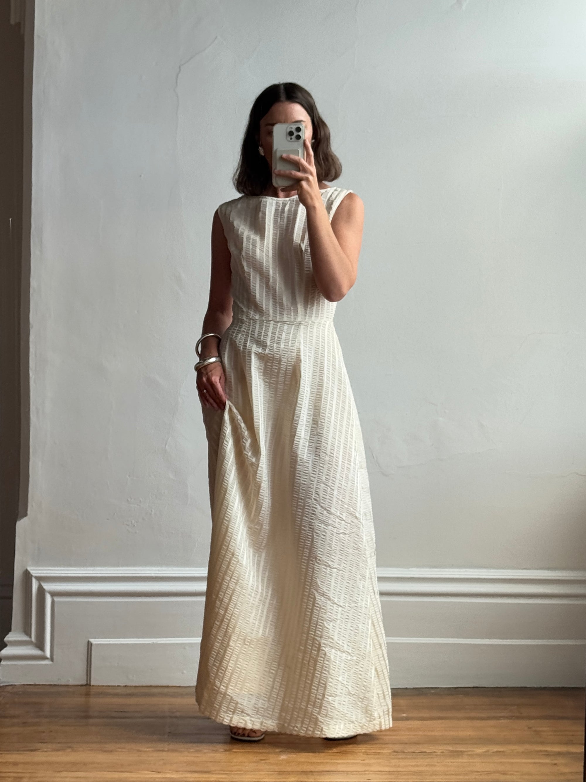 Vintage 60s Crinkle Classic Dress Creme