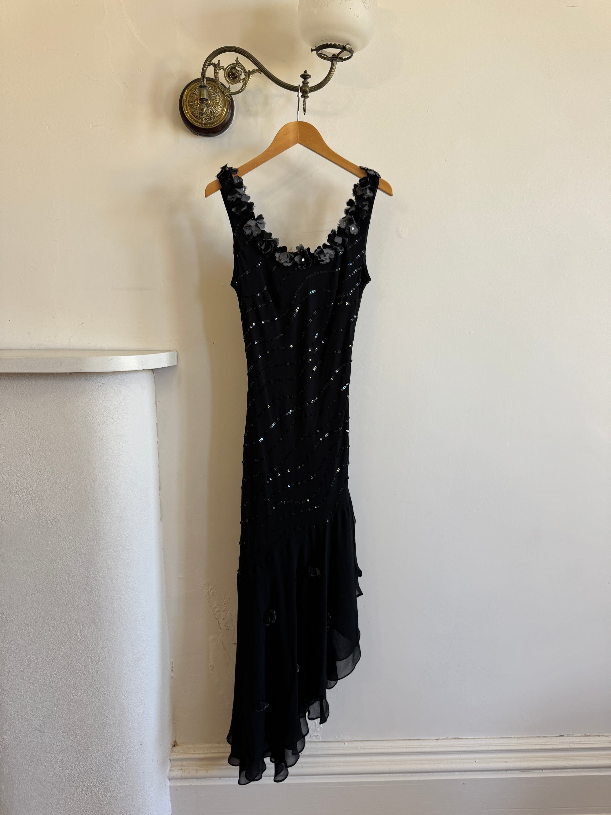 Vintage Y2K Pure Silk Sequin Fairy Dress Noir