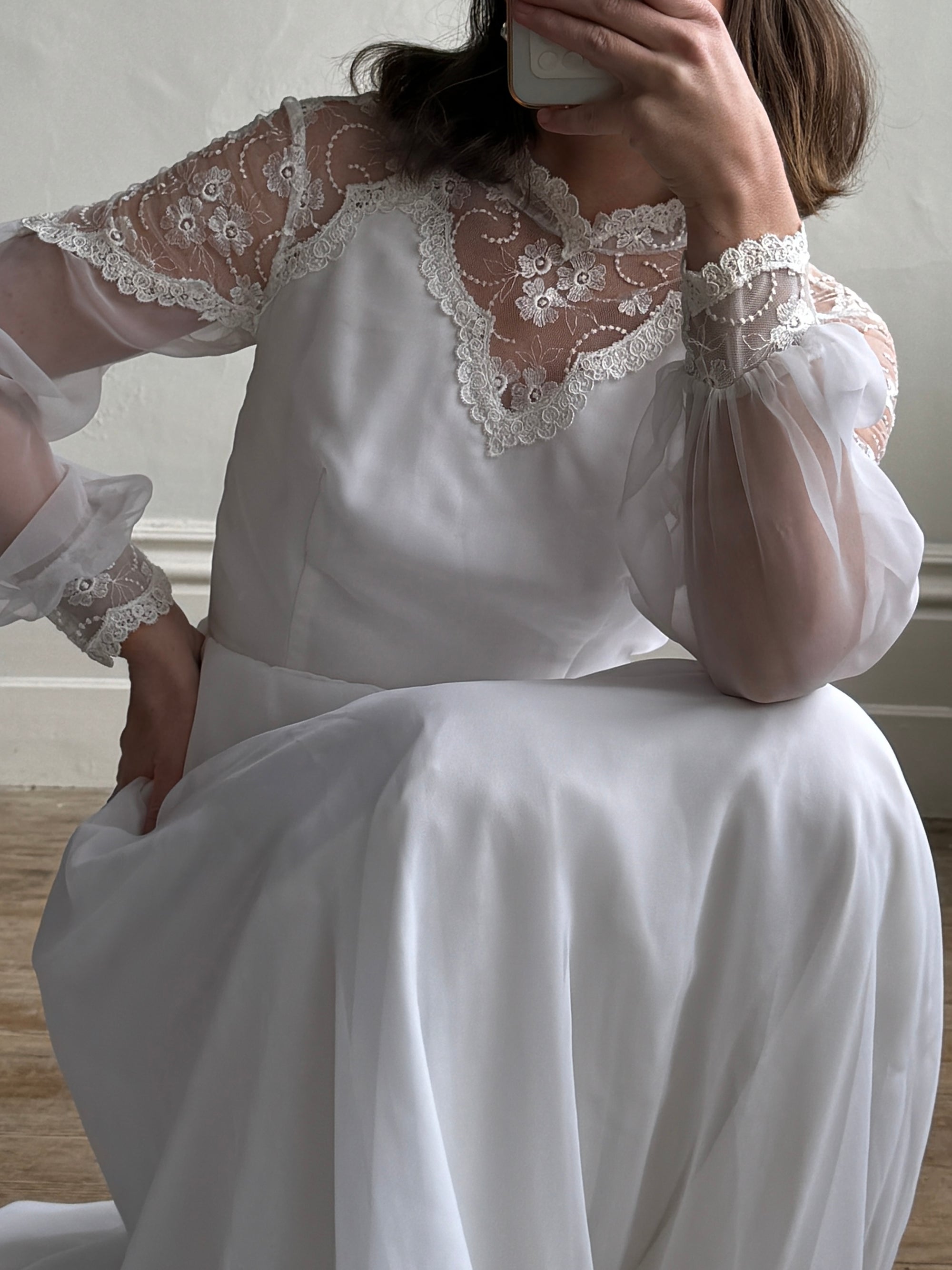 Vintage 70s Long Sleeved Boheme Bridal Dress
