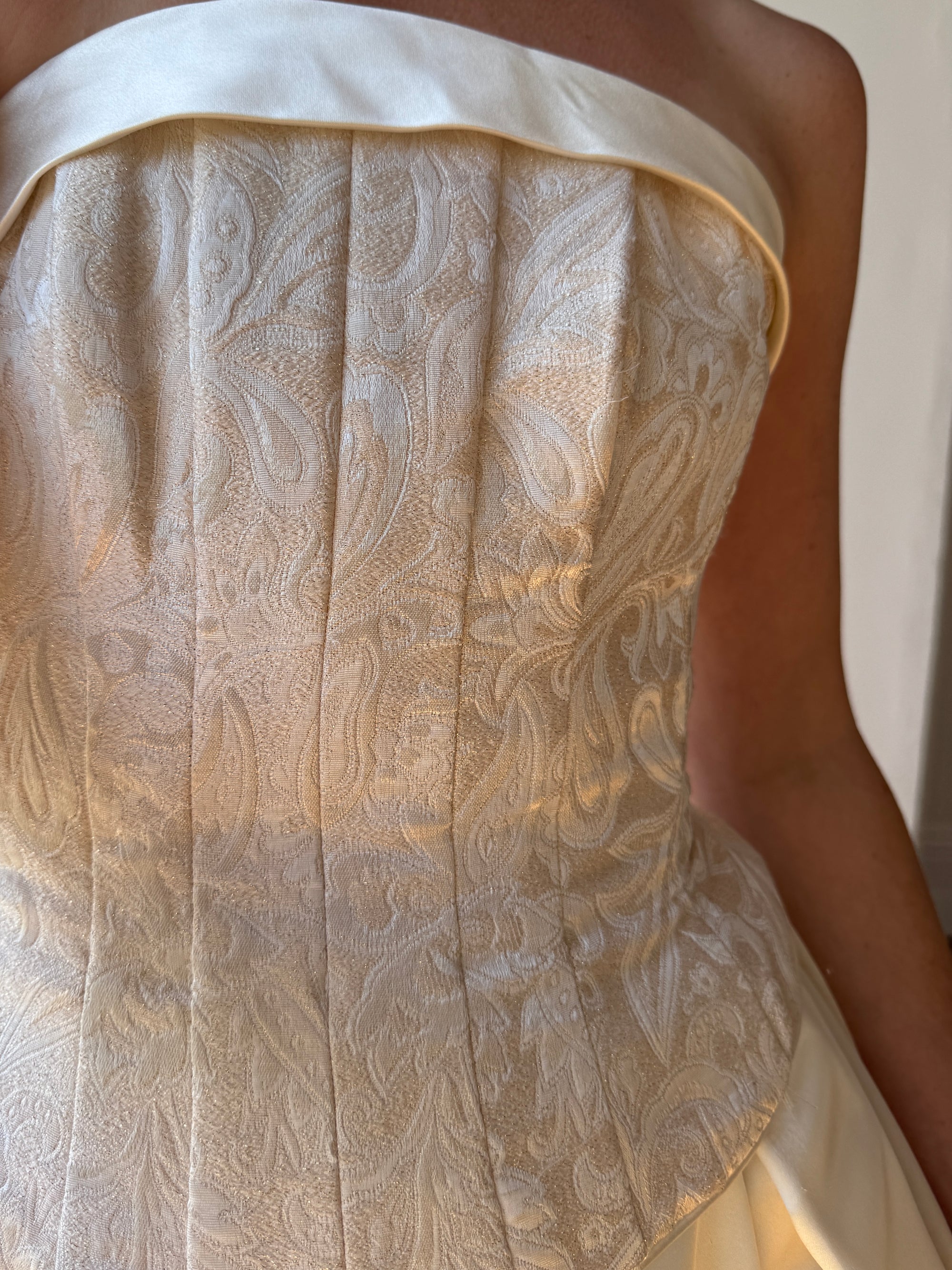 Vintage 90s Princess Brocade Champagne Wedding Gown