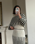 Vintage 70s Knit Batwing Midi Dress Black and Cream