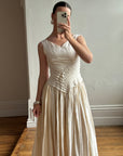 Vintage 90s Pure Silk Pleated Waist Wedding Dress