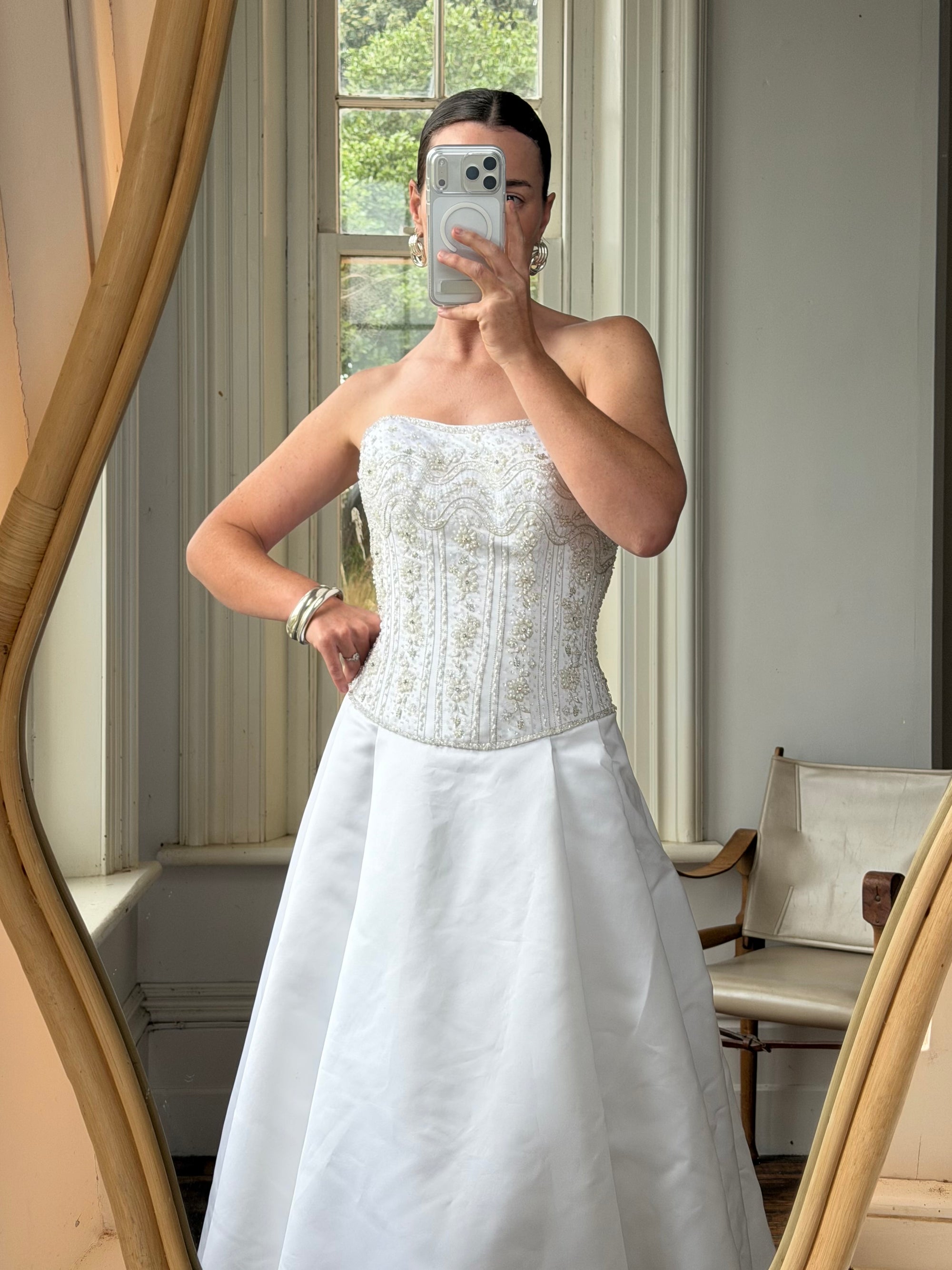 Vintage Y2K Crystal Satin Pleated Wedding Gown