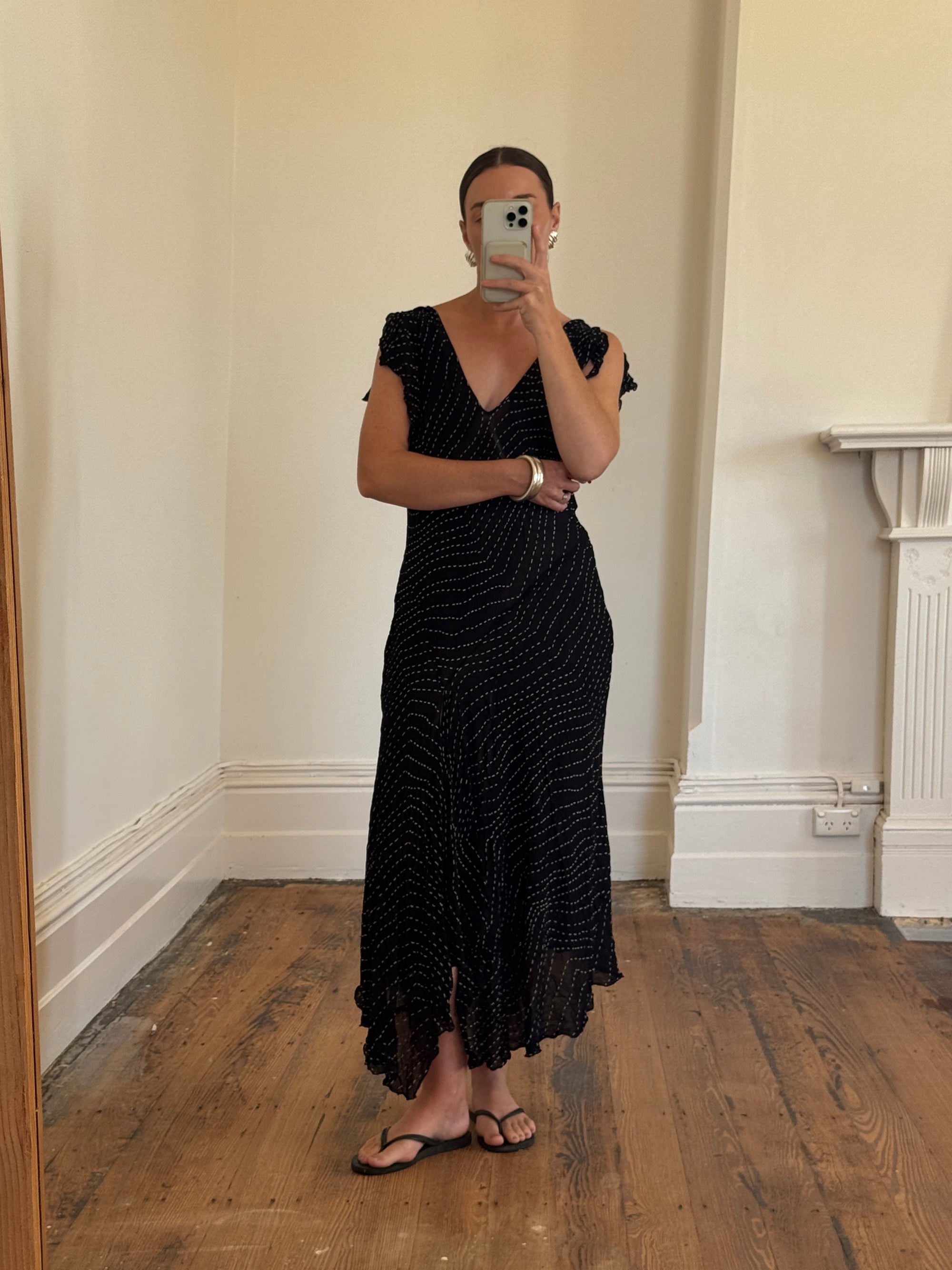 Vintage 90s Crinkle Sheer Fairy Dress Noir