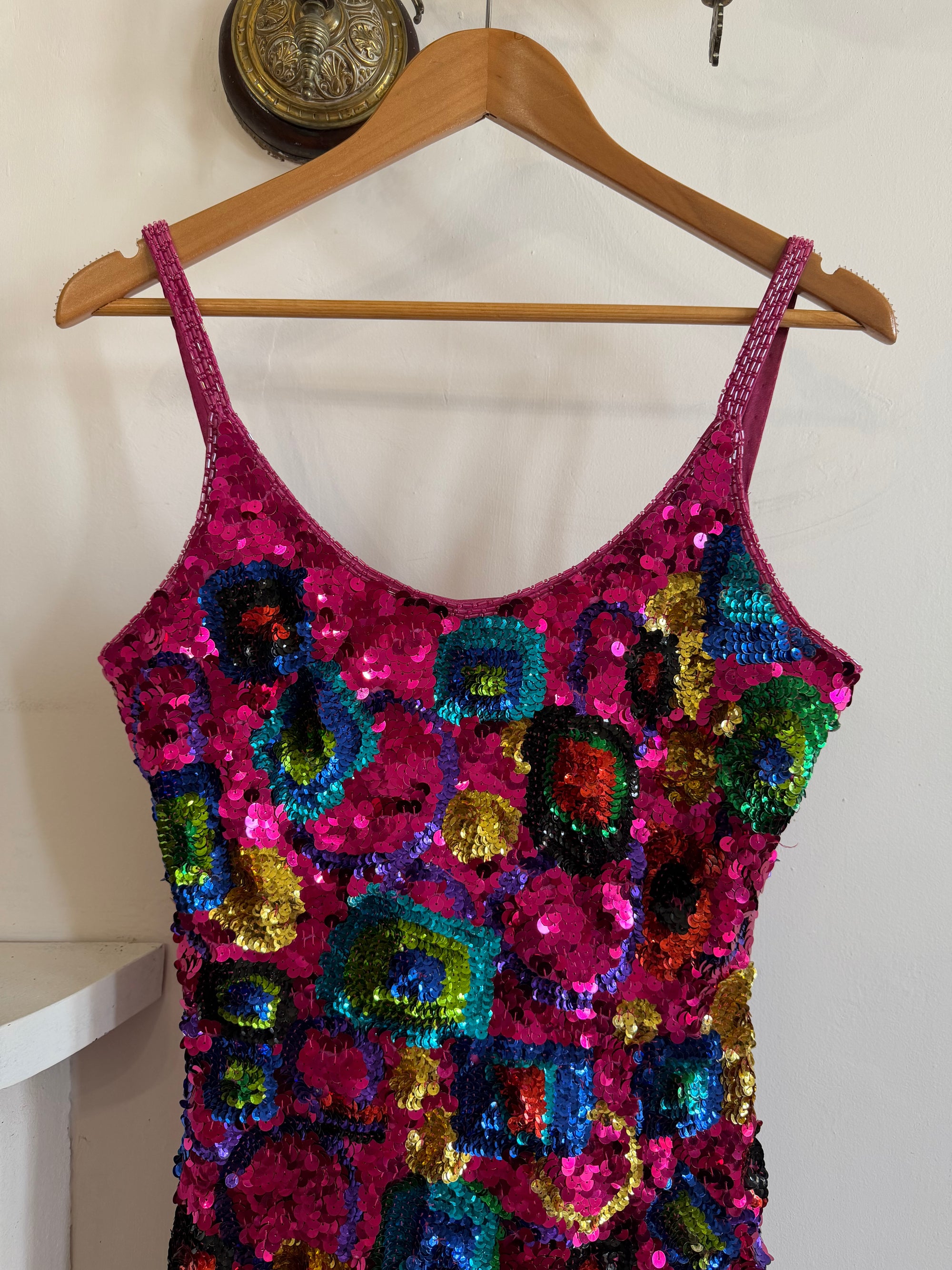 Vintage 90s Rainbow Disco Sequin Party Mini Dress