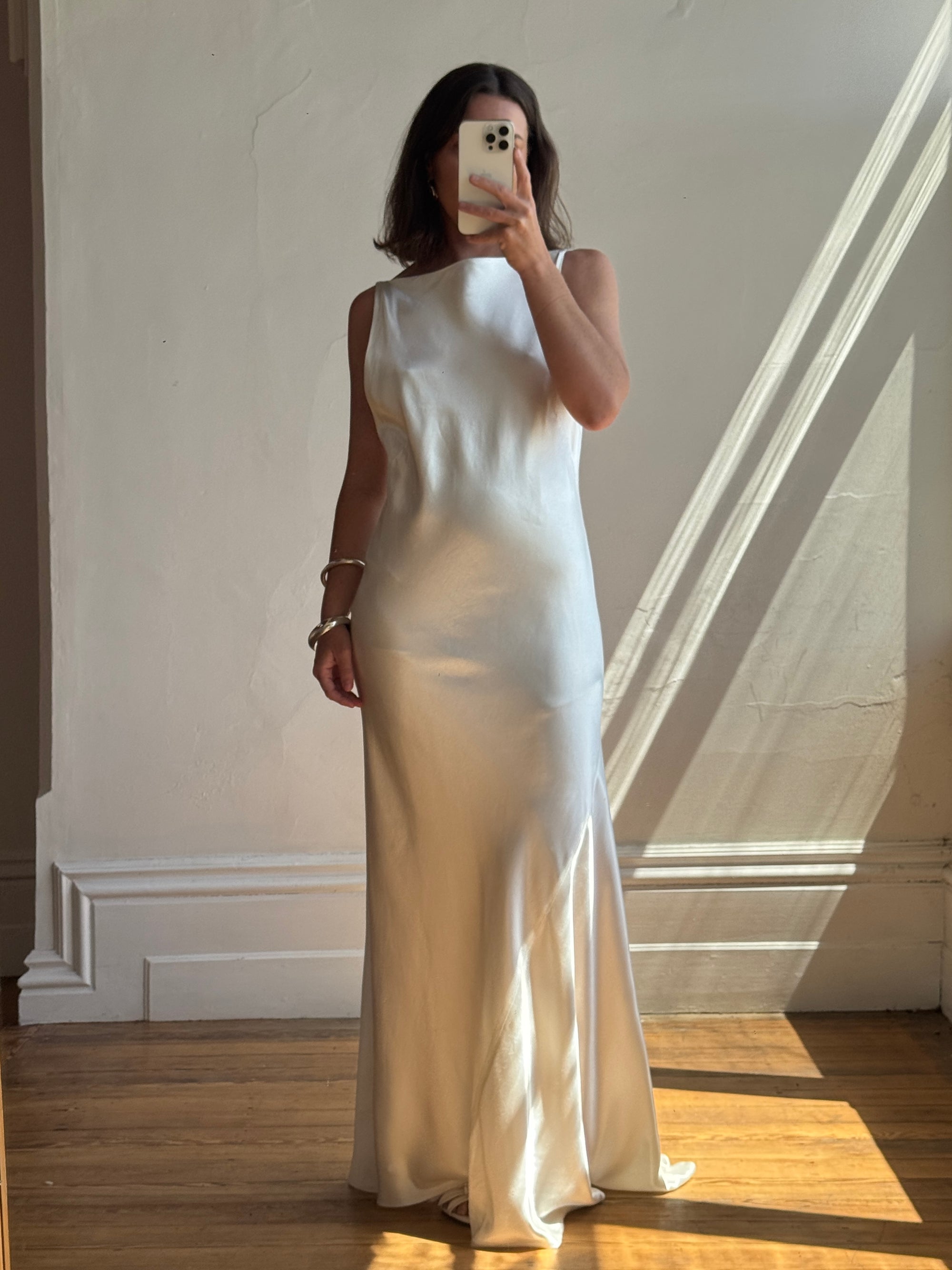 Vintage 90s Satin High Front Slip Wedding Gown