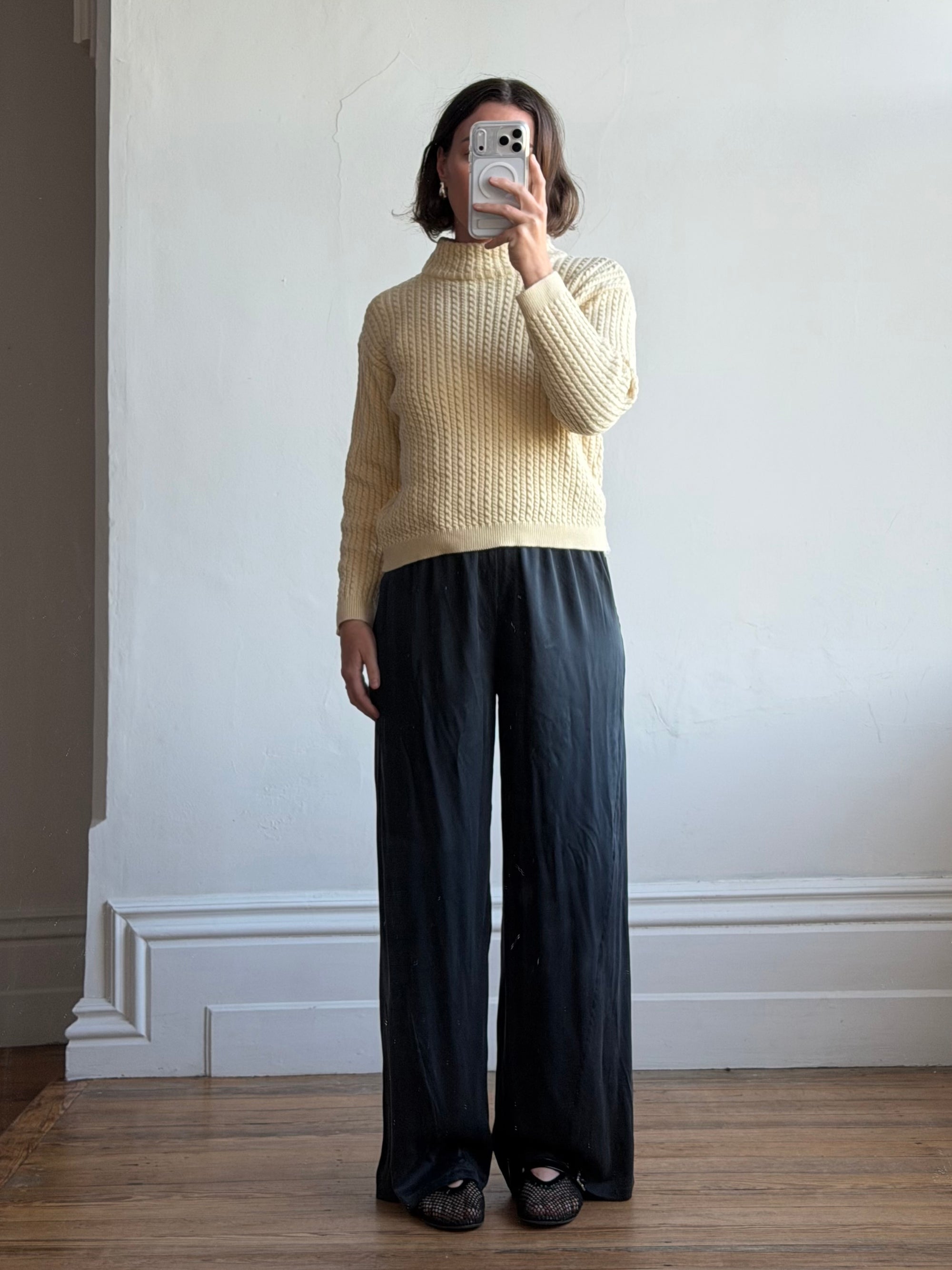 Vintage 90s Australian Pure Wool Cable Knit Jumper Creme