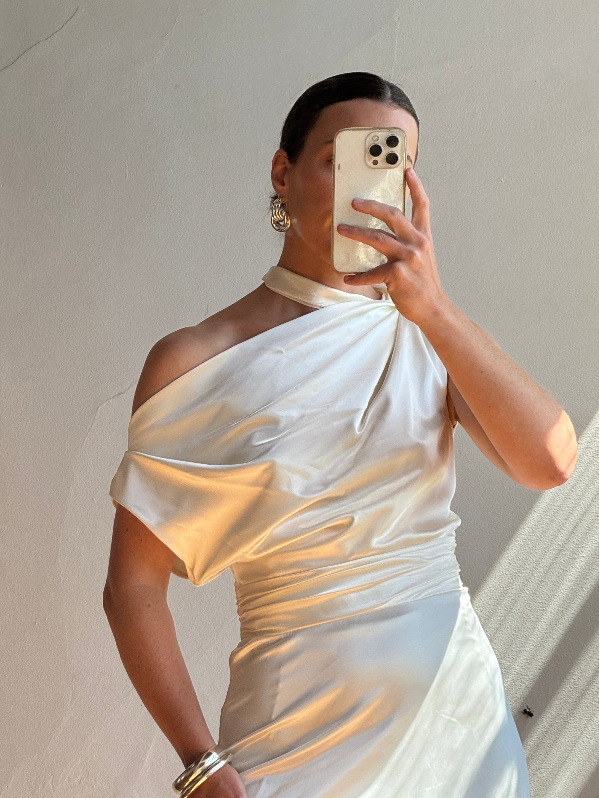 Archival Y2K Satin Cowl Neck Slip gown Ivory
