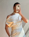 Archival Y2K Satin Cowl Neck Slip gown Ivory