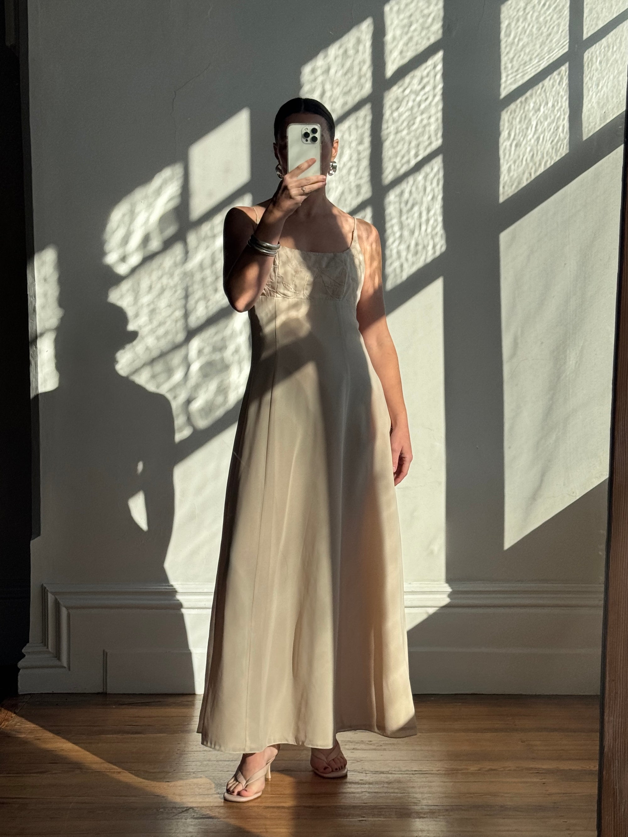 nude lace slip dress Women's Shape Nude Satin Contrast Lace Trim Maxi Dress
