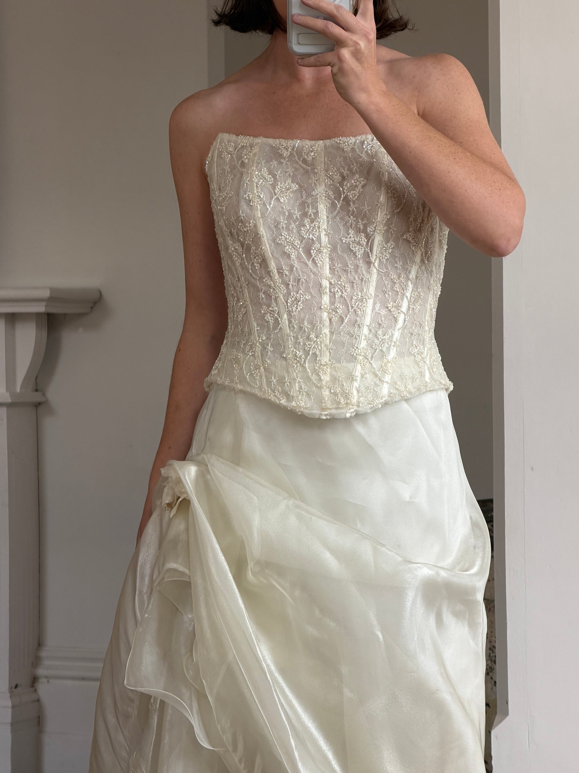 Vintage 90s Italian Sequin Bustier and Ruffle Skirt Bridal Set