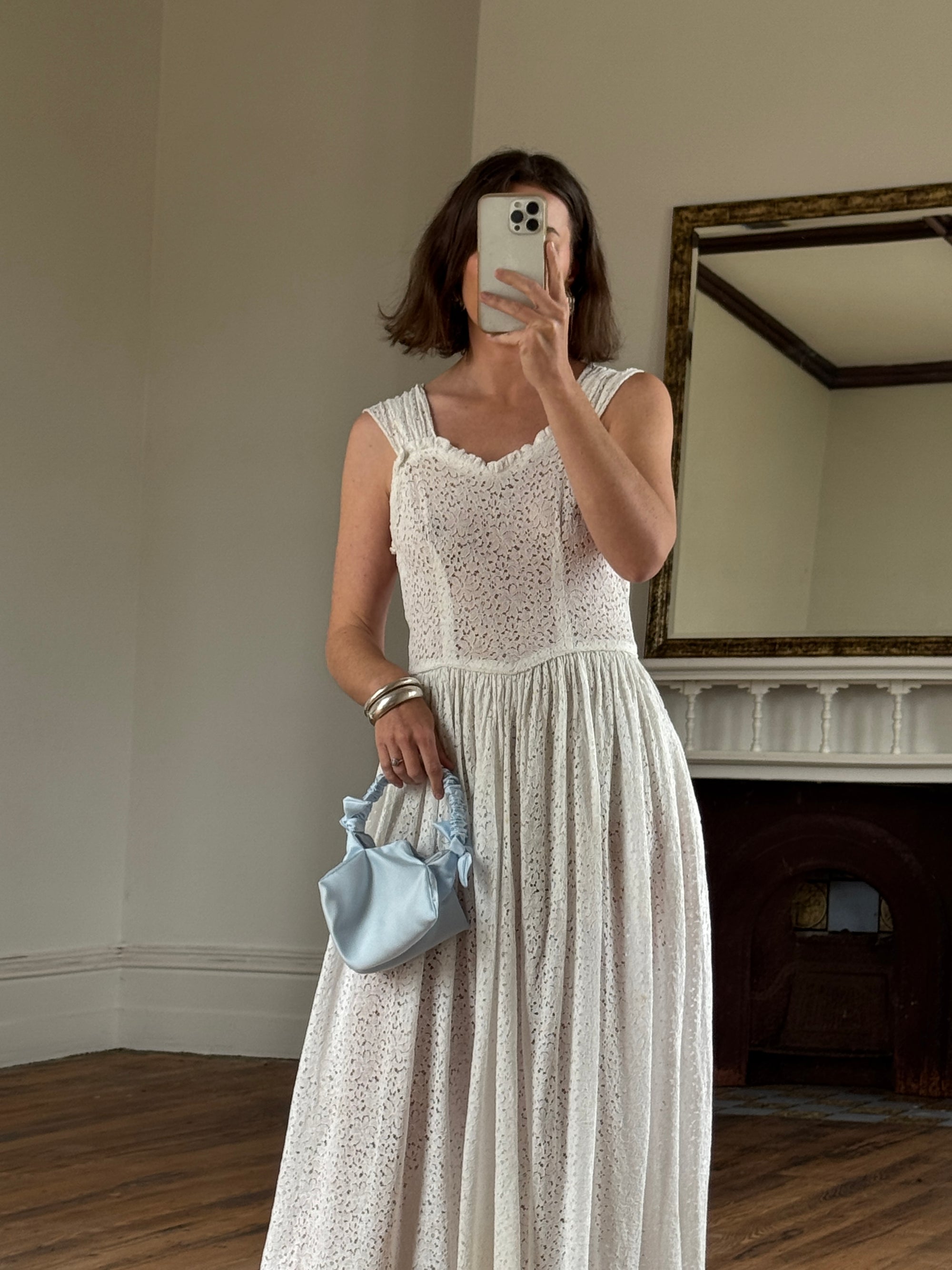 Vintage 40s Cotton Lace Strappy Bridal Sundress