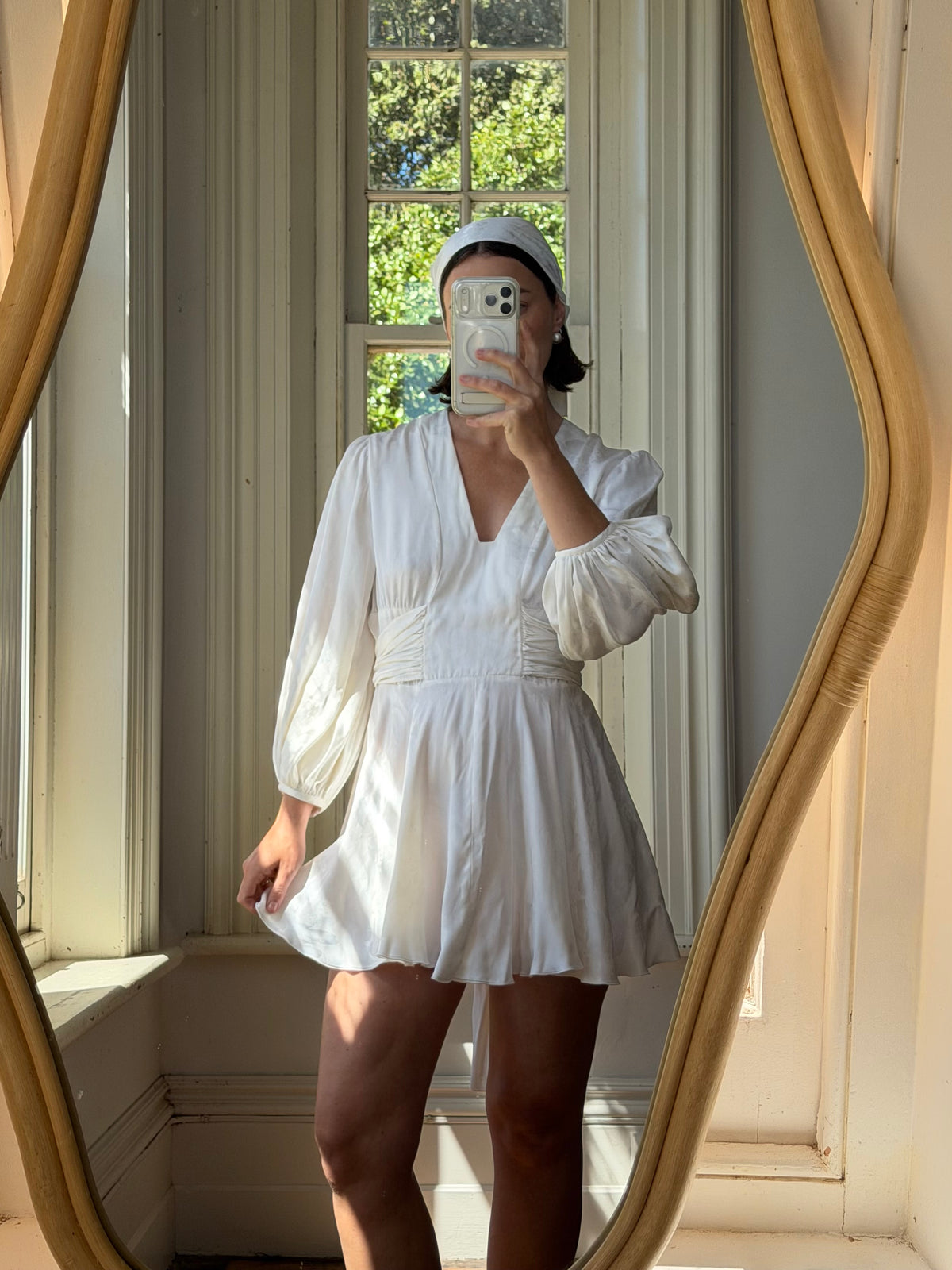 Vintage 70s Satin Jacquard Poet Sleeve Mini Dress