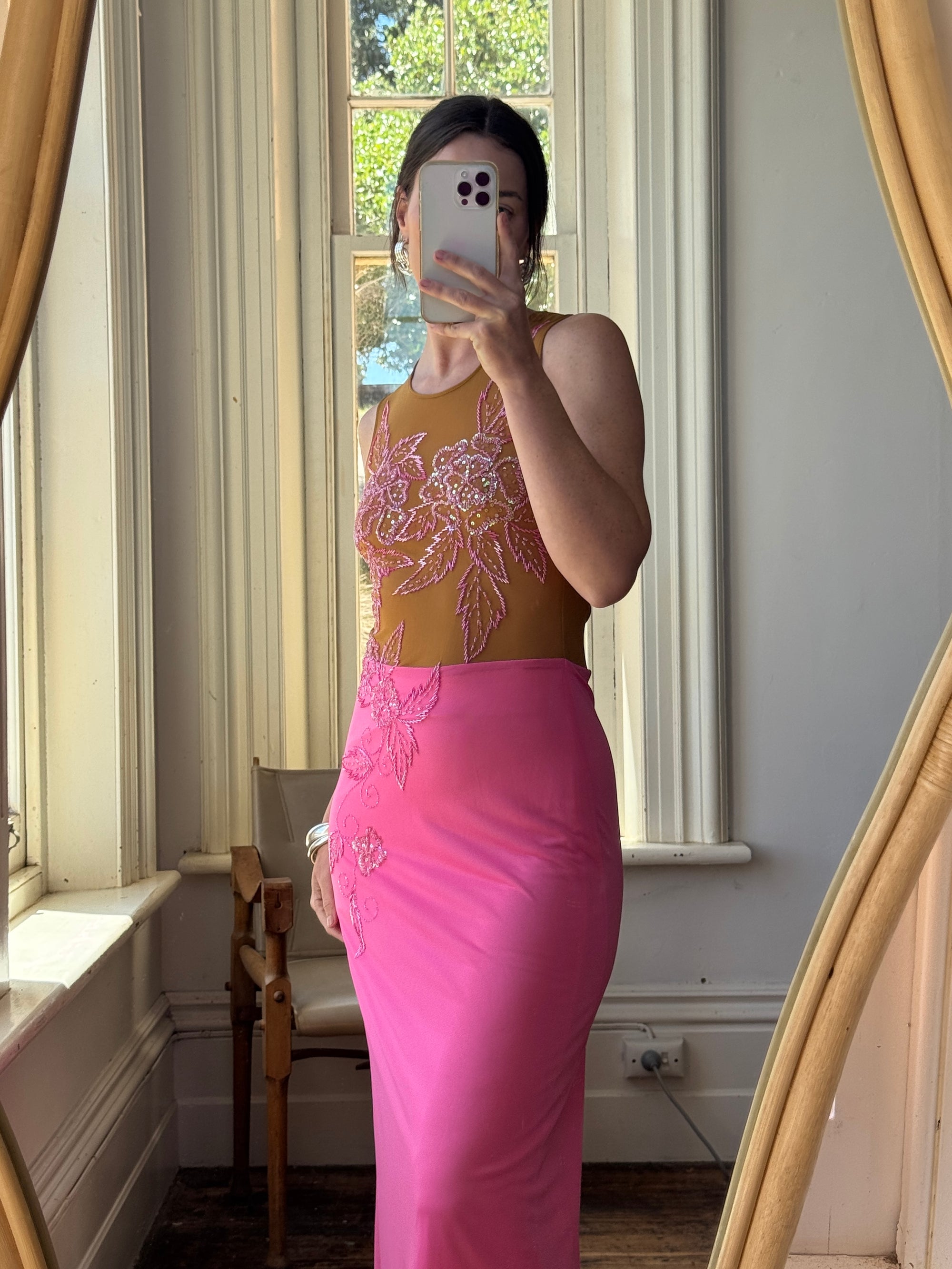 Vintage Y2K Naked Embellished Bodycon Midi Hot Pink