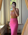 Vintage Y2K Naked Embellished Bodycon Midi Hot Pink