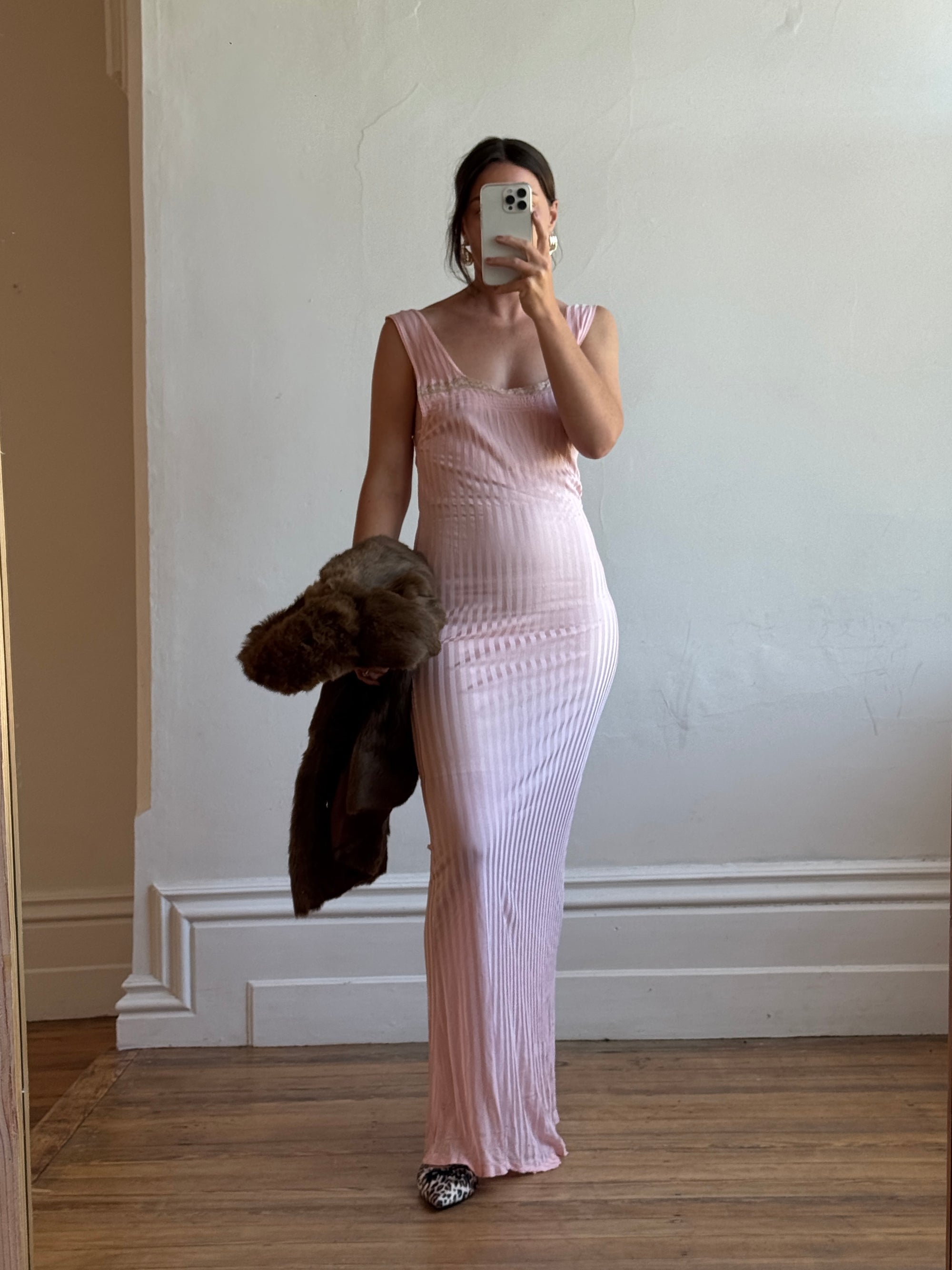 Vintage 30s Blush Pink Negligee Slip Dress