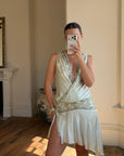 Vintage Y2K Pure Silk Drop Waist Beaded Mini Ice