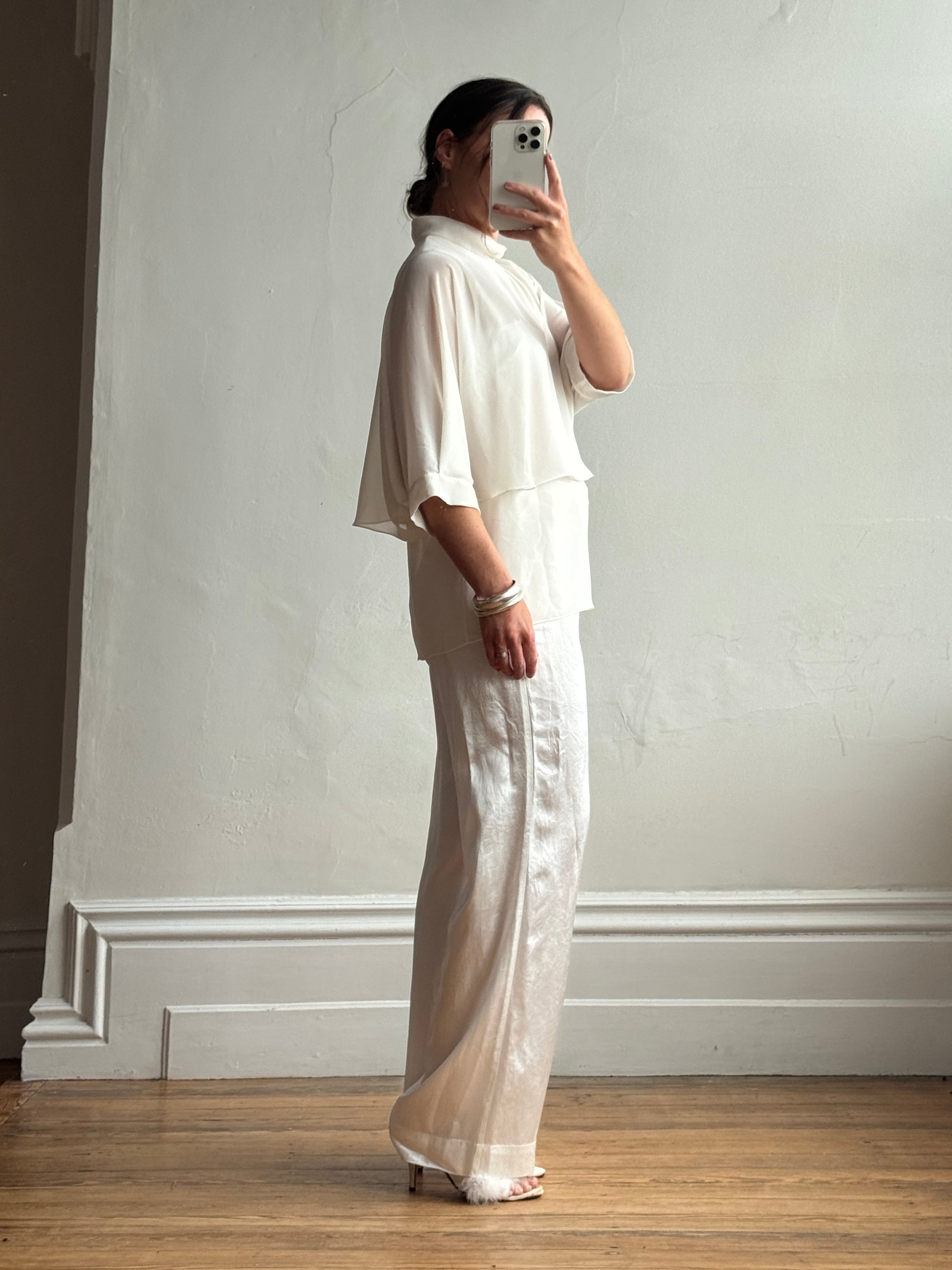 Vintage Y2K Sheer Chiffon Sheer Tiered Blouse