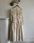 Vintage 80s Creme Taffeta Lace Midi Dress