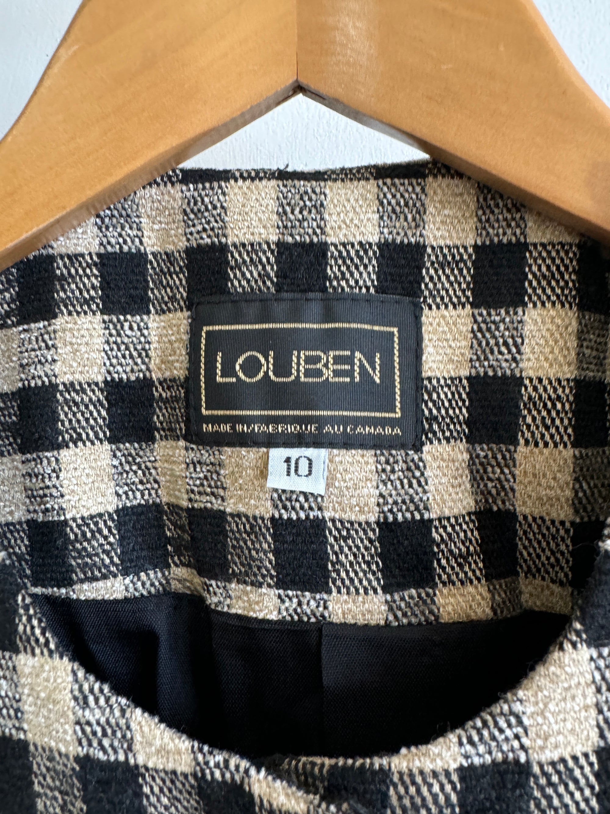 Vintage 90s Black and Caramel Gingham Collarless Blazer
