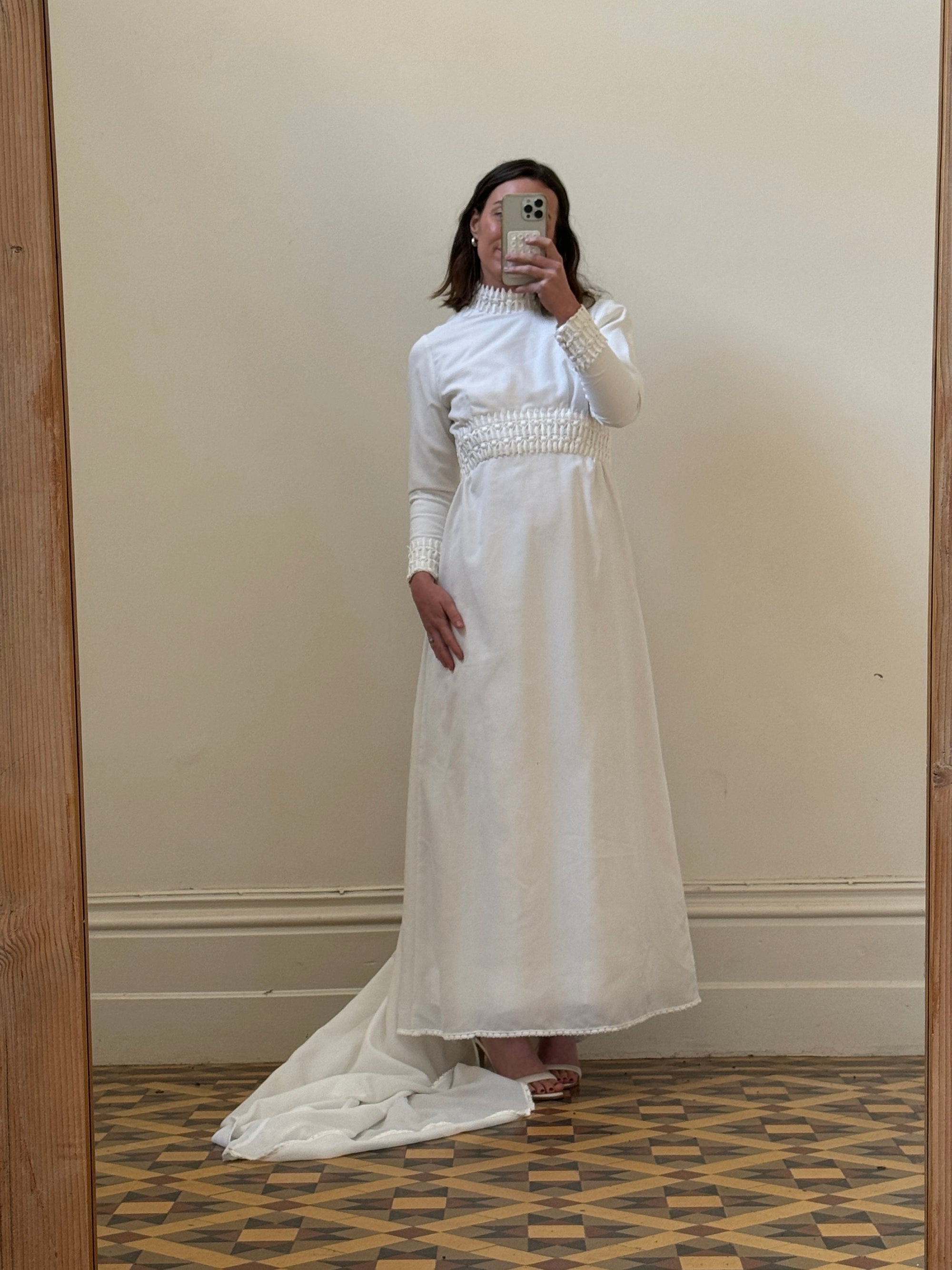 Vintage 60s High Front Embroidered Wedding Dress
