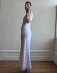 Vintage 90s Sheer Organza Long Sleeve Empire Bridal Dress