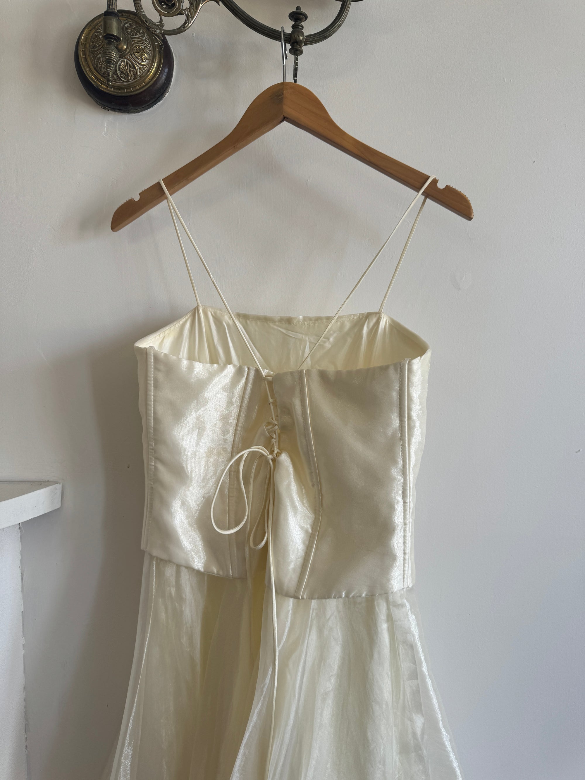 Vintage 90s Shimmer Corset Wedding Gown Creme