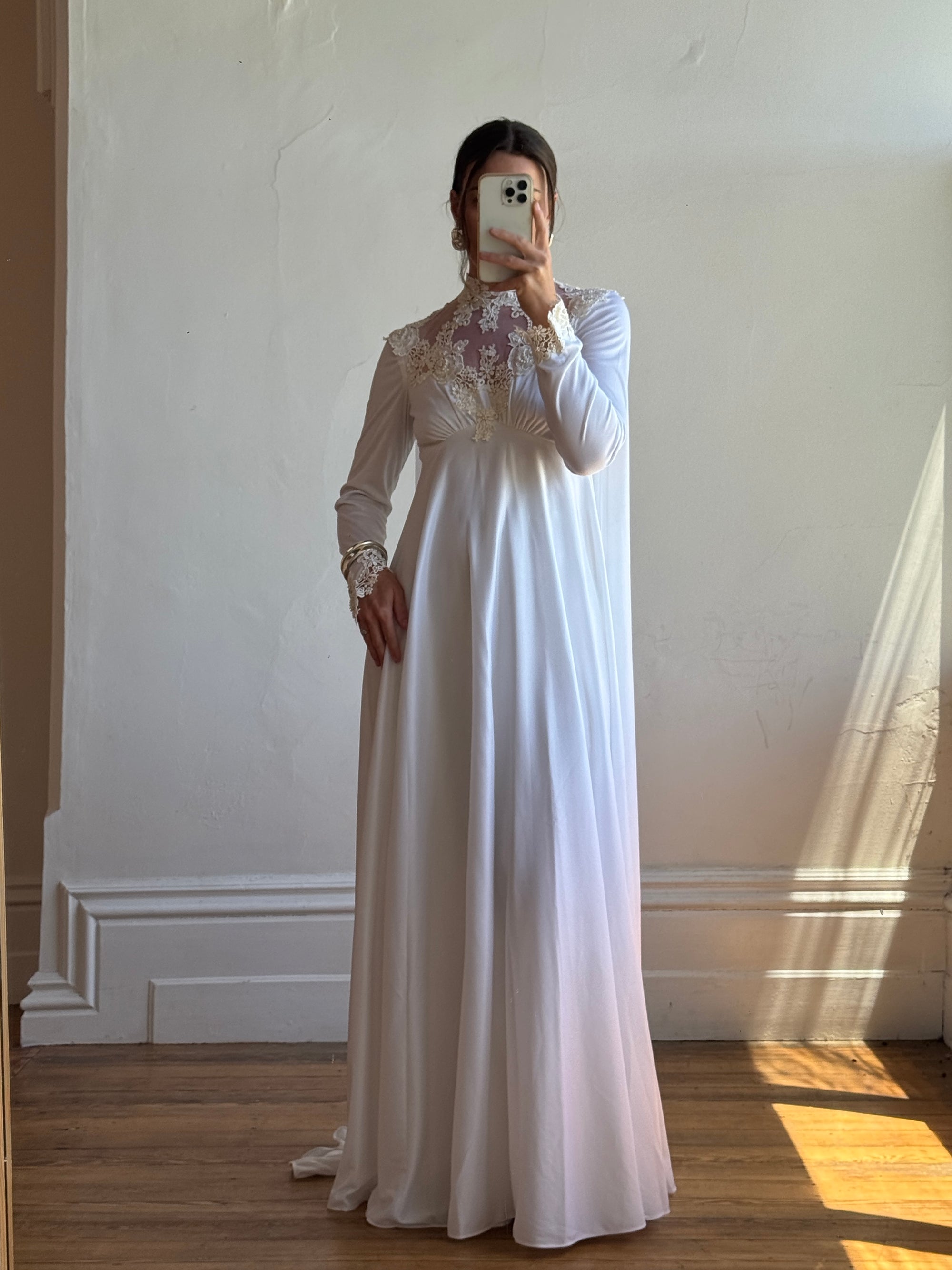 Vintage 60s Jersey and Lace Cape Wedding Dress